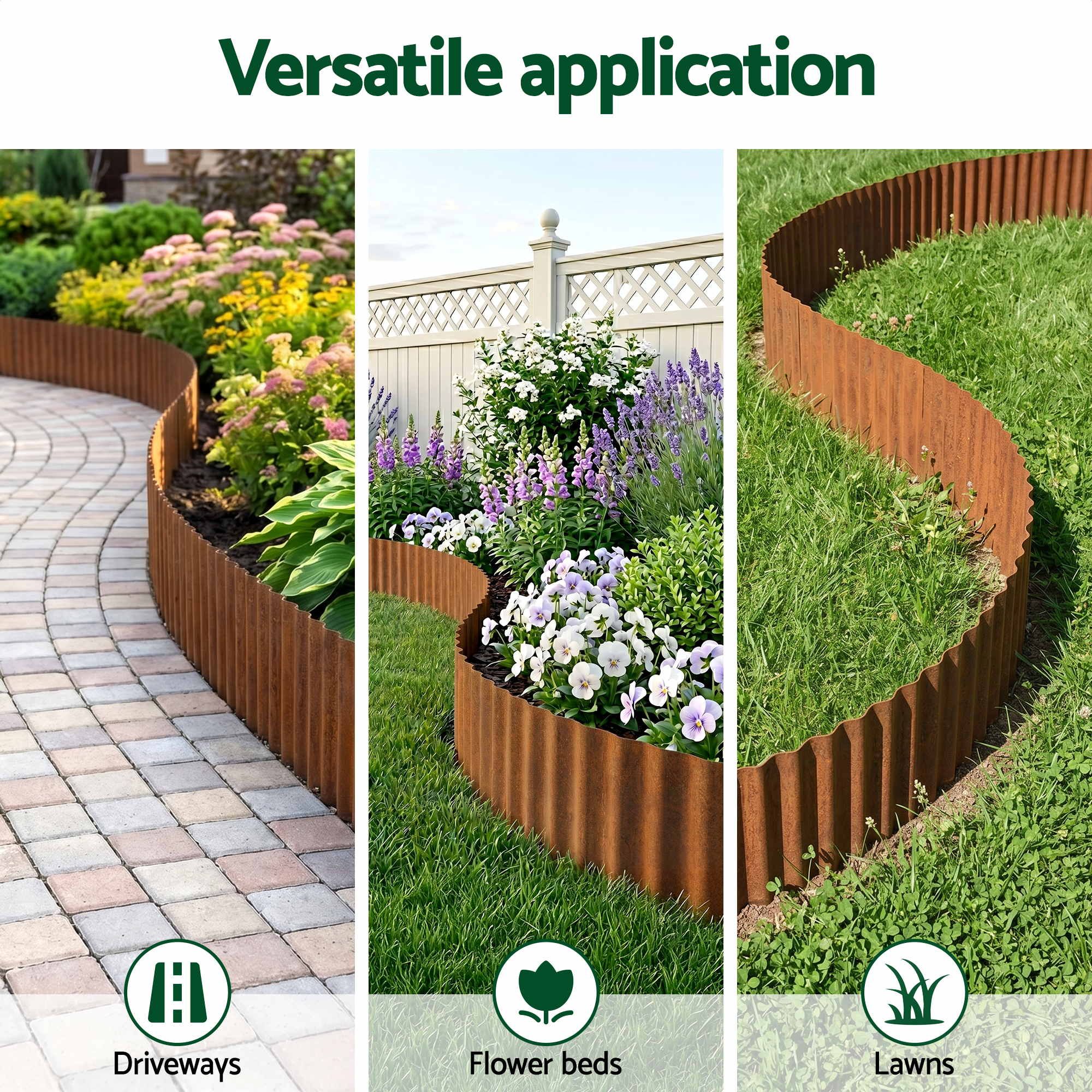 Garden Edging 10ft Metal Flexible Garden Border Corrugated Steel Lawn Edging Rust - Home & Garden > Garden Tools > Gardening Accessories - Rivercity House & Home Co. (ABN 18 642 972 209) - Affordable Modern Furniture Australia