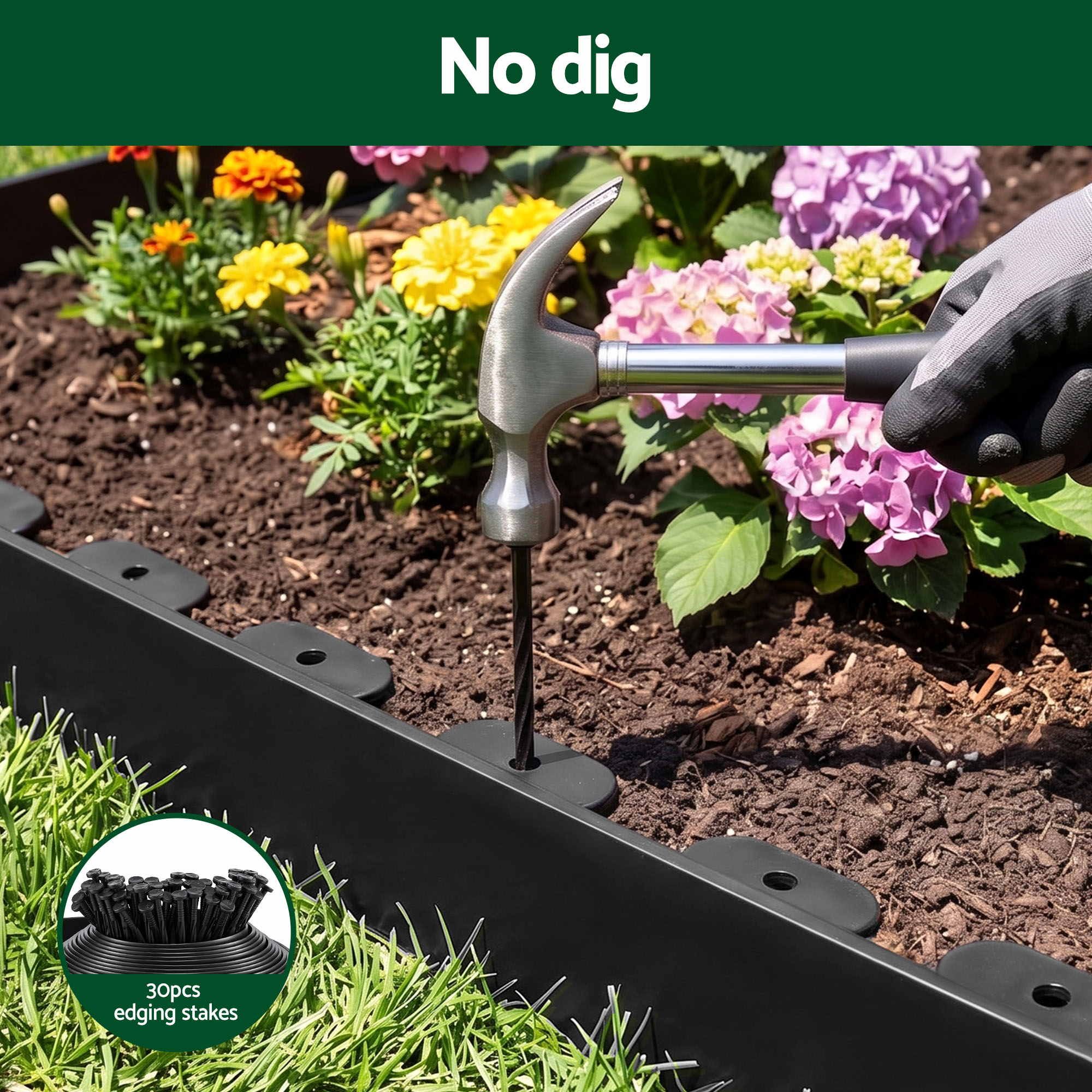 Garden Edging 33ft 30pcs Flexible Garden Border Plastic Lawn Edging Black - Home & Garden > Garden Tools > Gardening Accessories - Rivercity House & Home Co. (ABN 18 642 972 209) - Affordable Modern Furniture Australia