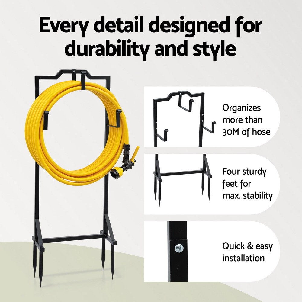 Garden Hose Holder Metal Portable Freestanding Hose Stand 4 Spikes Black - Home & Garden > Garden Tools > Garden Hoses - Rivercity House & Home Co. (ABN 18 642 972 209) - Affordable Modern Furniture Australia