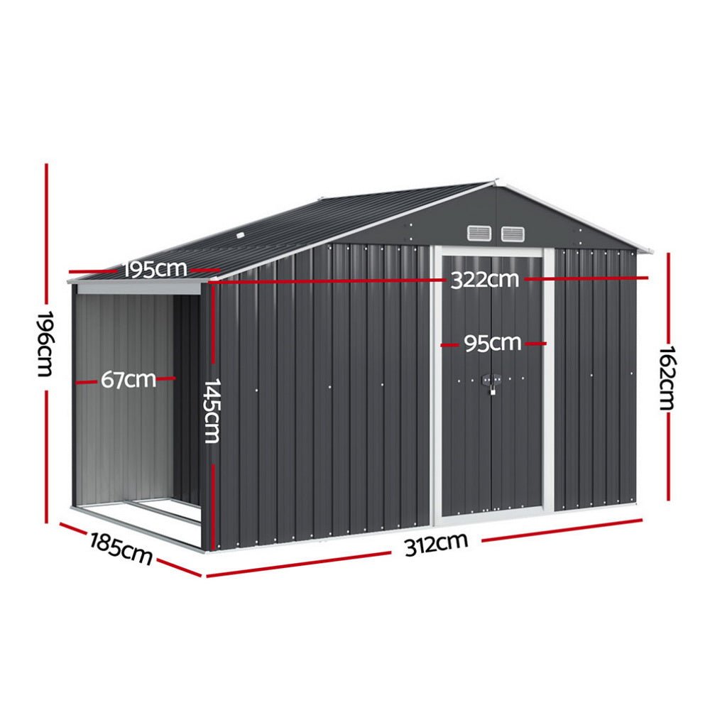 Garden Shed 3.22x1.96M Outdoor Storage Tool Workshop House Shelter - Home & Garden > Storage > Sheds - Rivercity House & Home Co. (ABN 18 642 972 209) - Affordable Modern Furniture Australia