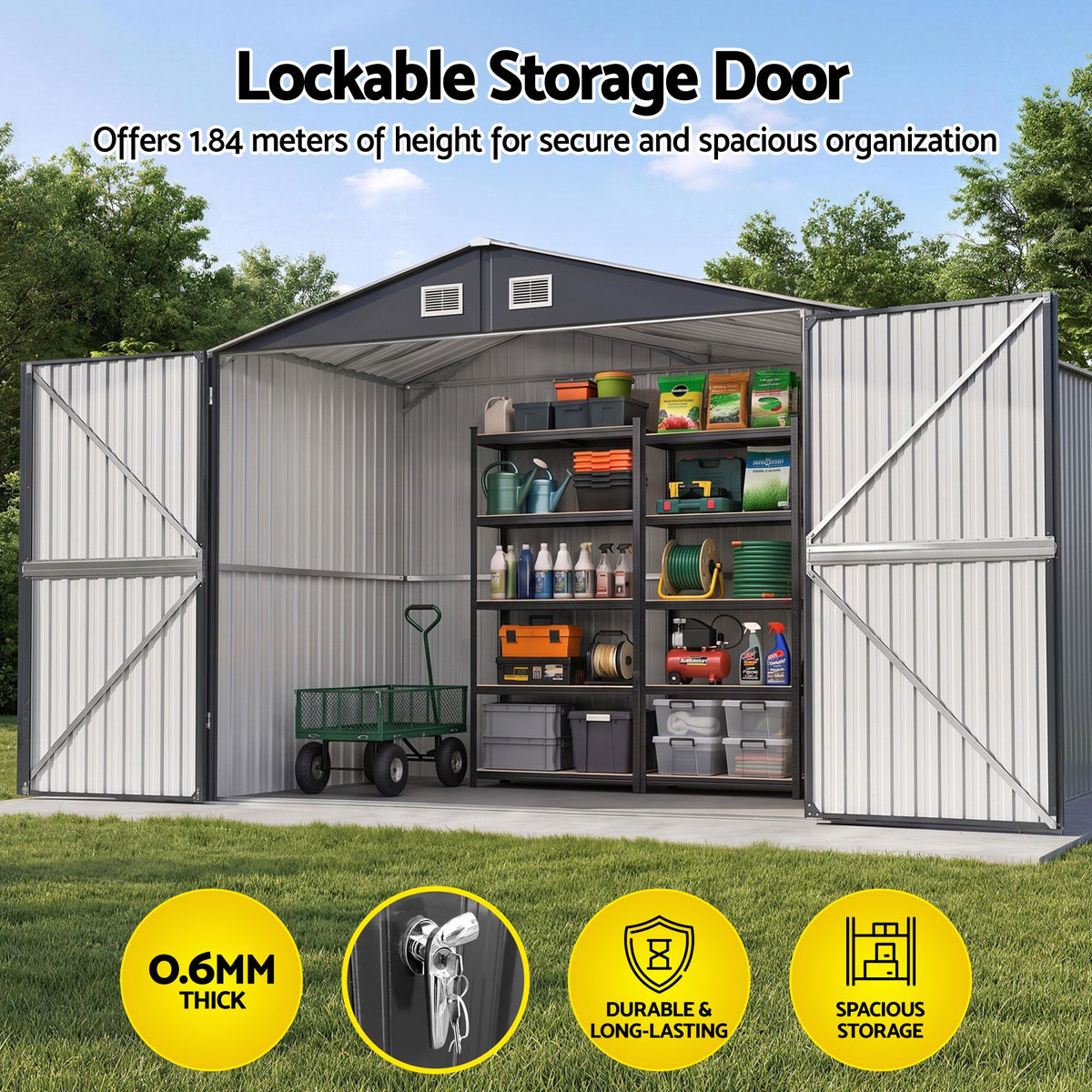 Garden Shed 3x5.38m with 2x 5-Tier Garage Shelving Racks Outdoor Tool Storage - Home & Garden > Storage > Sheds - Rivercity House & Home Co. (ABN 18 642 972 209) - Affordable Modern Furniture Australia