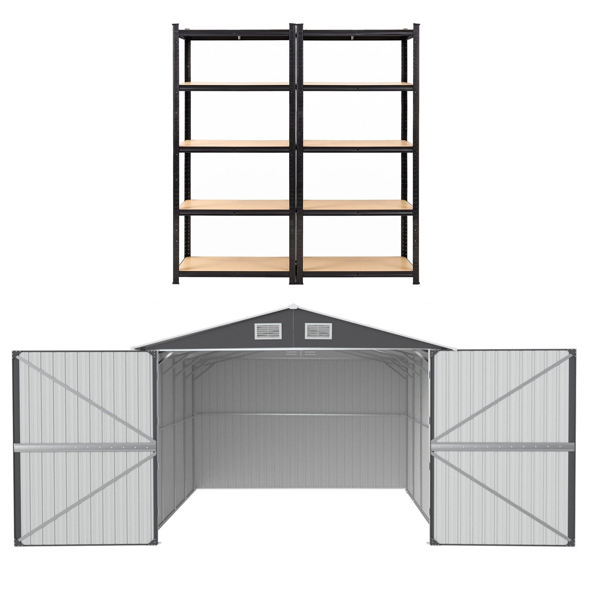 Garden Shed 3x5.38m with 2x 5-Tier Garage Shelving Racks Outdoor Tool Storage - Home & Garden > Storage > Sheds - Rivercity House & Home Co. (ABN 18 642 972 209) - Affordable Modern Furniture Australia