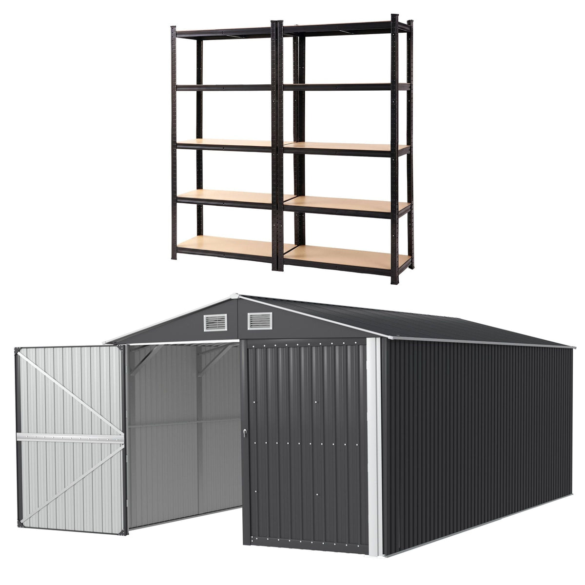 Garden Shed 3x5.38m with 2x 5-Tier Garage Shelving Racks Outdoor Tool Storage - Home & Garden > Storage > Sheds - Rivercity House & Home Co. (ABN 18 642 972 209) - Affordable Modern Furniture Australia