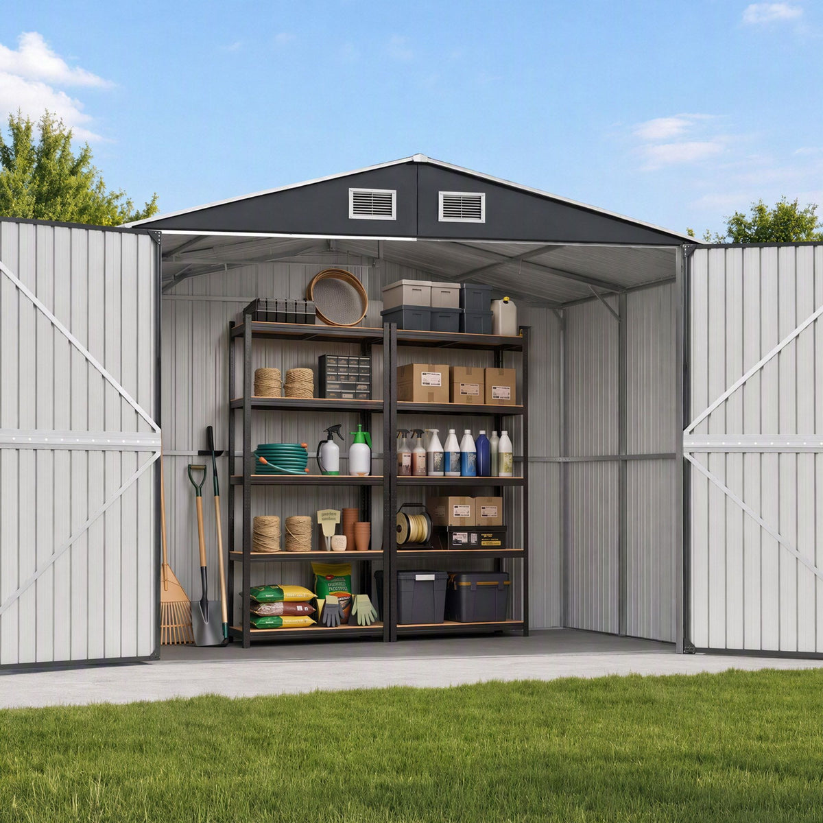 Garden Shed 3x5.38m with 2x 5-Tier Garage Shelving Racks Outdoor Tool Storage - Home & Garden > Storage > Sheds - Rivercity House & Home Co. (ABN 18 642 972 209) - Affordable Modern Furniture Australia