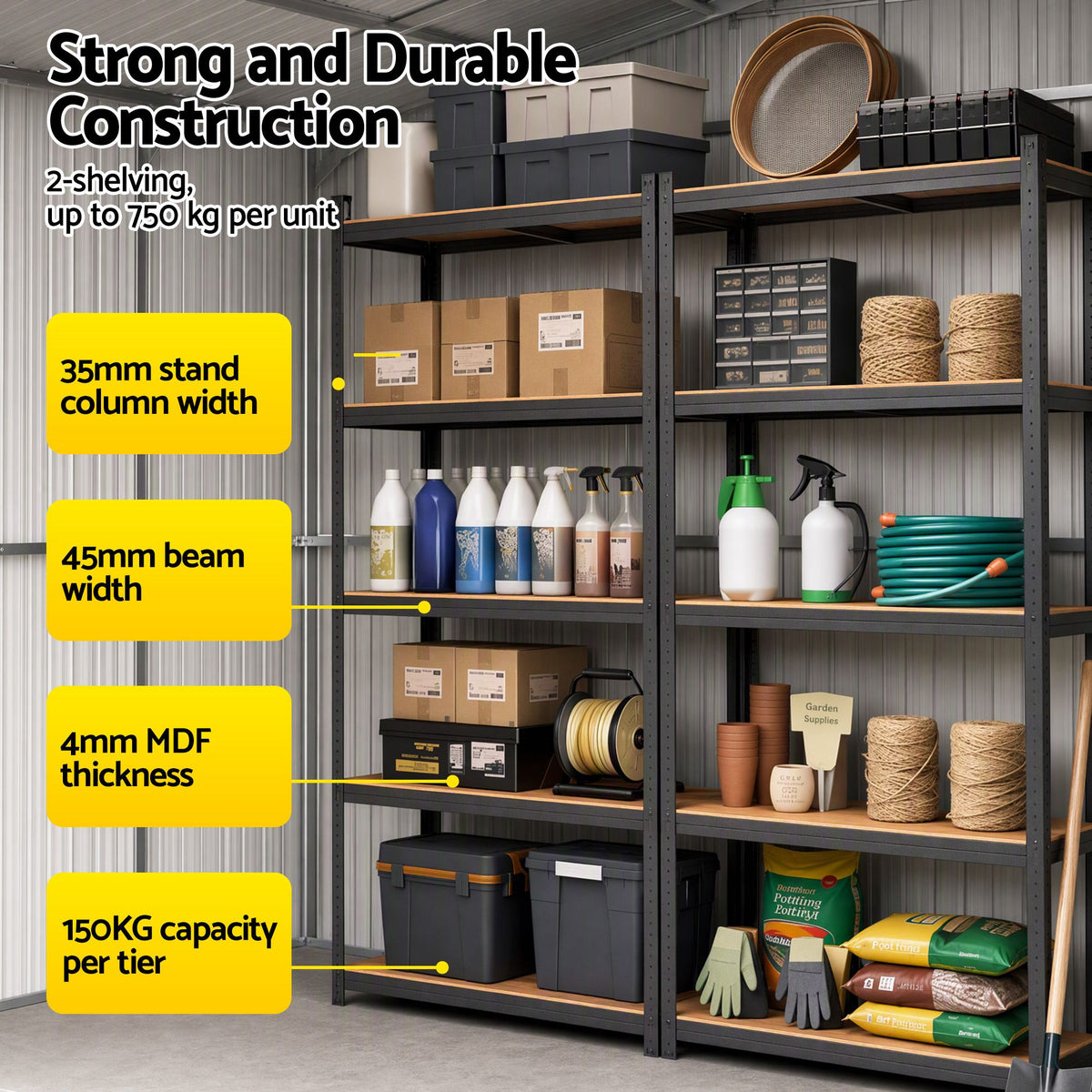 Garden Shed 3x5.38m with 2x 5-Tier Garage Shelving Racks Outdoor Tool Storage - Home & Garden > Storage > Sheds - Rivercity House & Home Co. (ABN 18 642 972 209) - Affordable Modern Furniture Australia