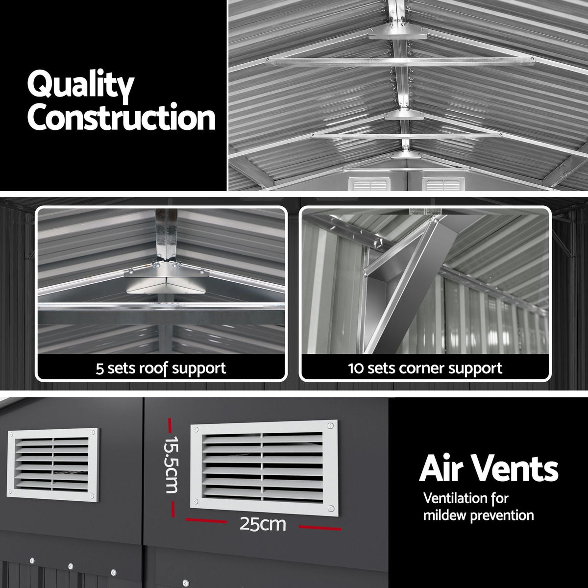 Garden Shed 3x5.38m with 2x 5-Tier Garage Shelving Racks Outdoor Tool Storage - Home & Garden > Storage > Sheds - Rivercity House & Home Co. (ABN 18 642 972 209) - Affordable Modern Furniture Australia