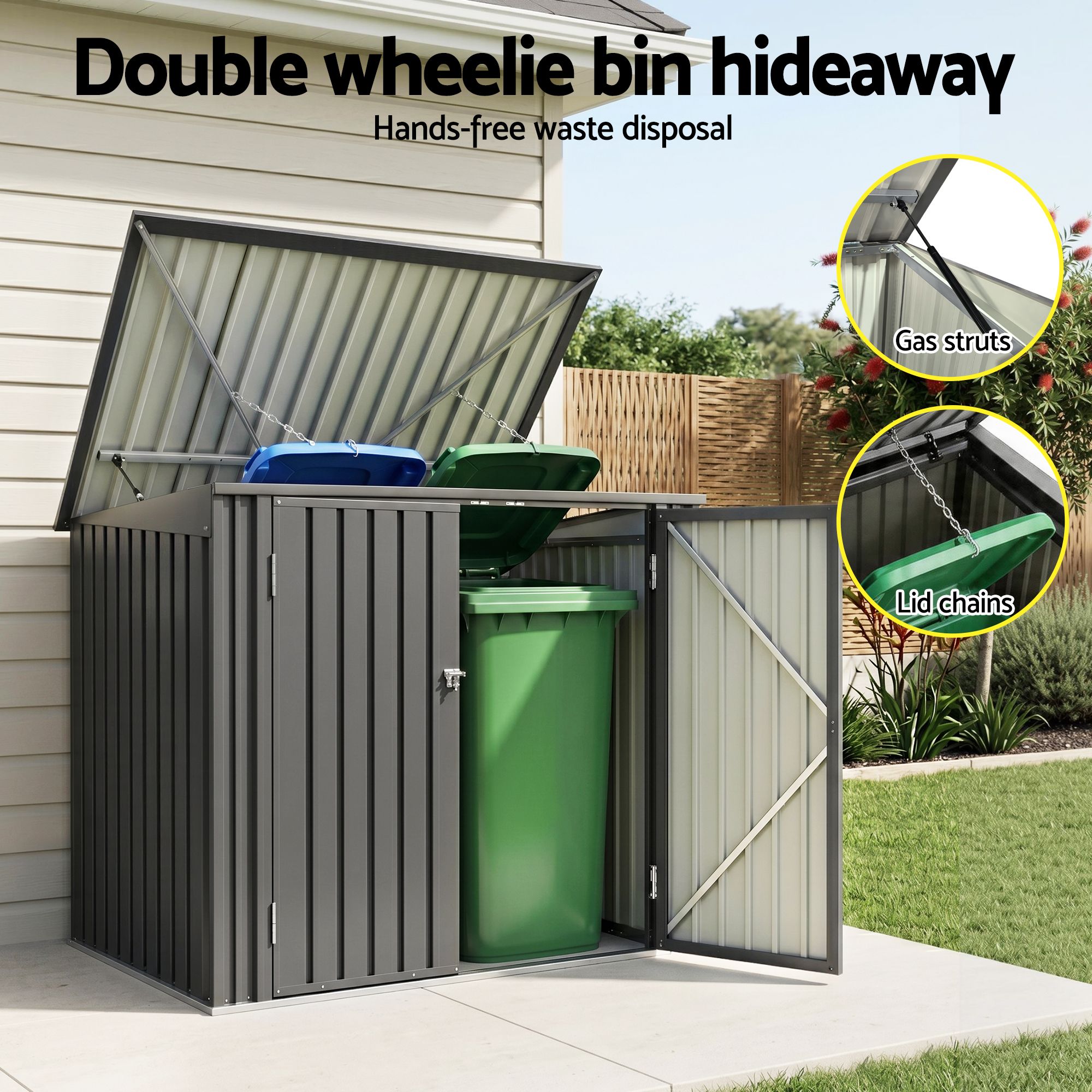 Garden Shed Wheelie Bin Storage Enclosure Outdoor Lockable Steel Cabinet - Home & Garden > Storage > Sheds - Rivercity House & Home Co. (ABN 18 642 972 209) - Affordable Modern Furniture Australia