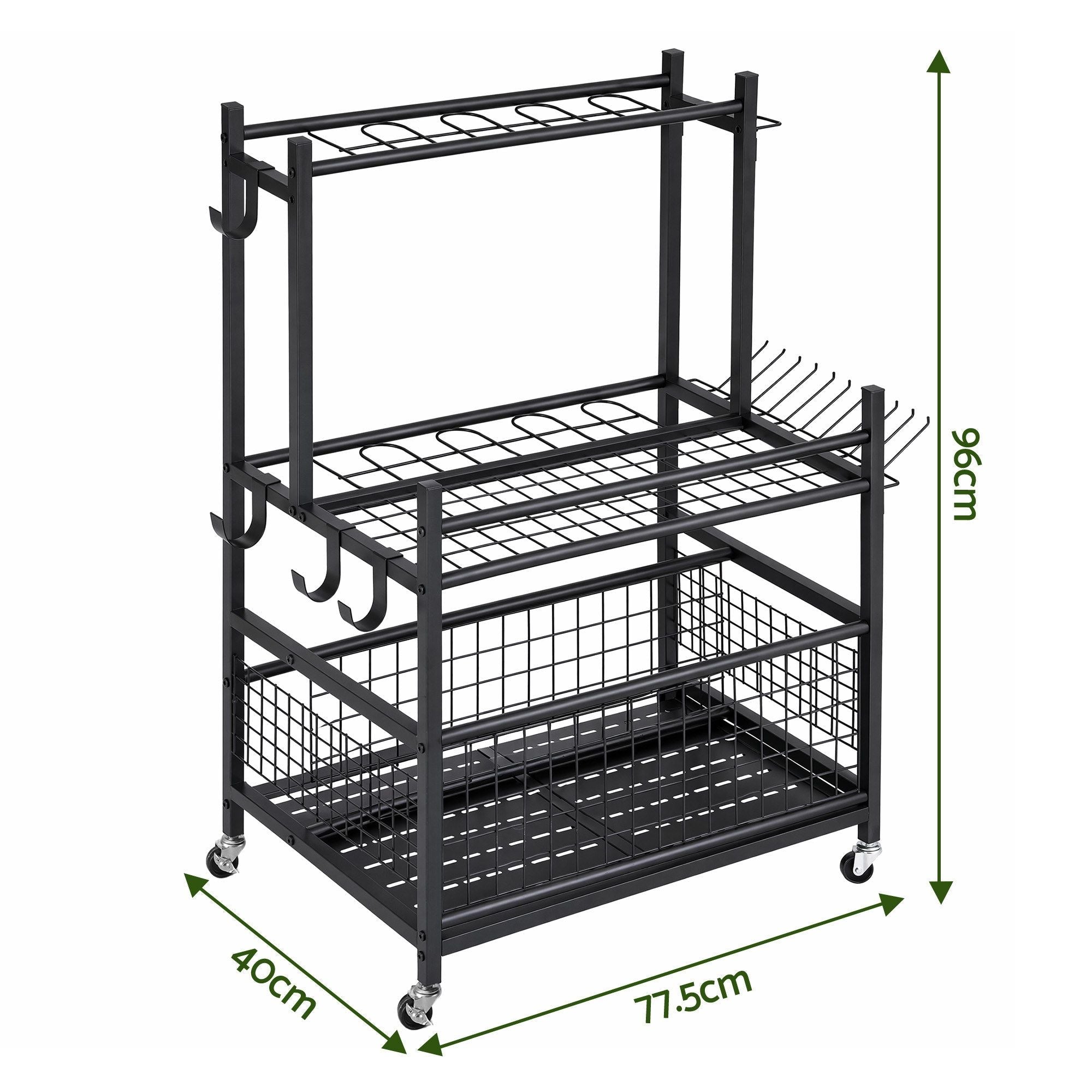 Garden Tool Organizer Rack 16 Slots Rolling Garage Storage with Hooks - Tools > Tools Storage > Wall Storage Racks - Rivercity House & Home Co. (ABN 18 642 972 209) - Affordable Modern Furniture Australia