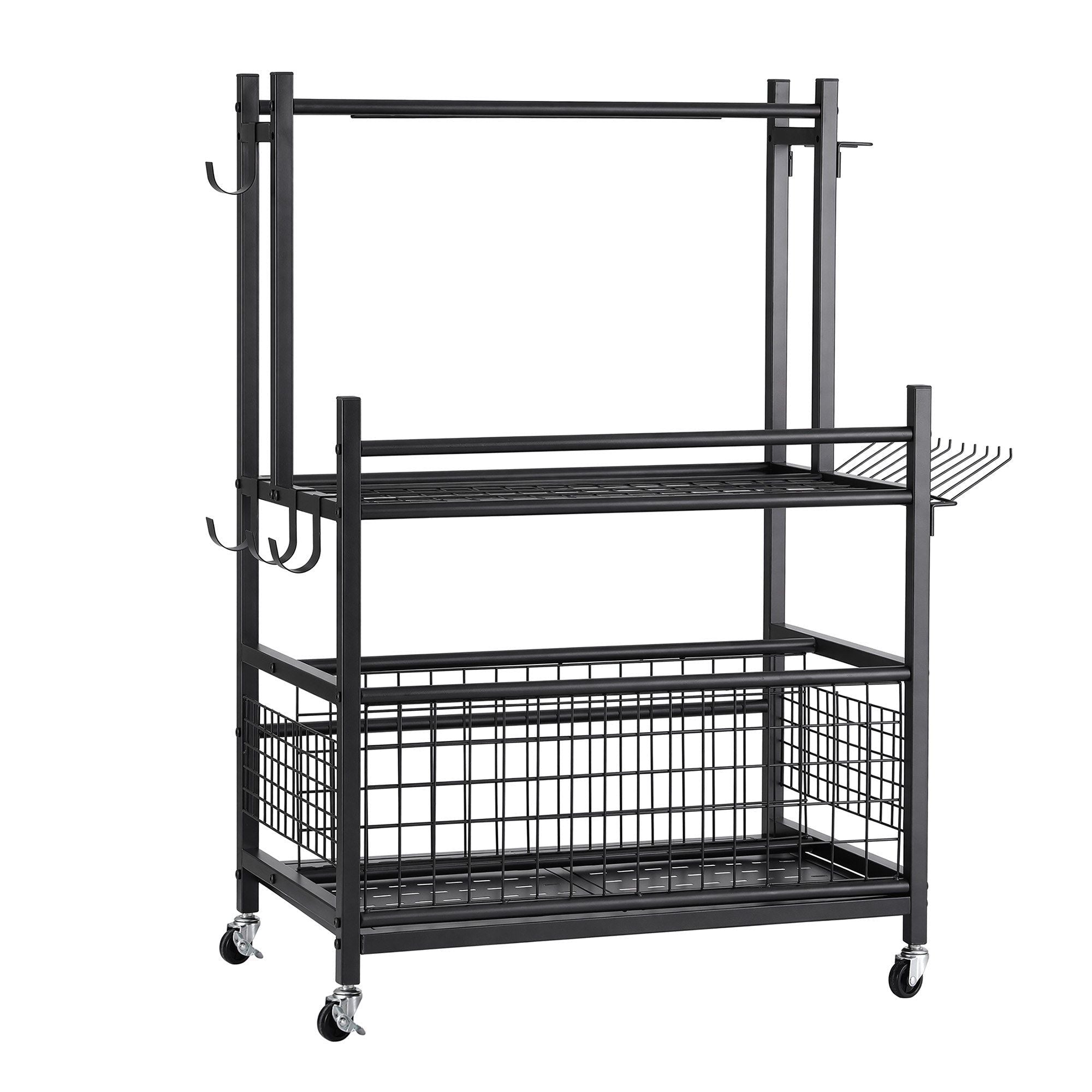 Garden Tool Organizer Rack 16 Slots Rolling Garage Storage with Hooks - Tools > Tools Storage > Wall Storage Racks - Rivercity House & Home Co. (ABN 18 642 972 209) - Affordable Modern Furniture Australia