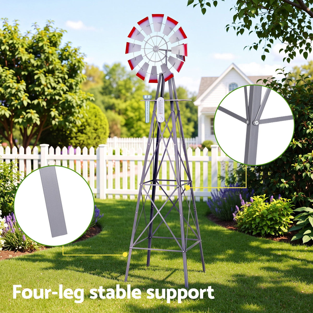 Garden Windmill Metal Weather Station with Rain Gauge 243cm - Silver - Home & Garden > Decor > Garden Ornaments - Rivercity House & Home Co. (ABN 18 642 972 209) - Affordable Modern Furniture Australia
