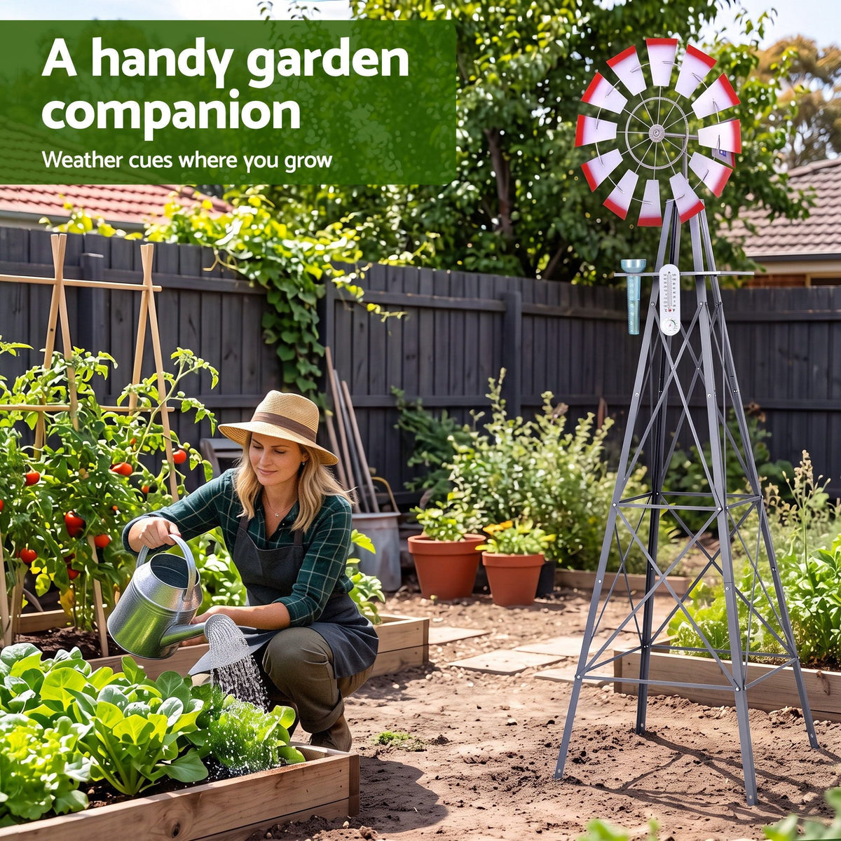 Garden Windmill Metal Weather Station with Rain Gauge 243cm - Silver - Home & Garden > Decor > Garden Ornaments - Rivercity House & Home Co. (ABN 18 642 972 209) - Affordable Modern Furniture Australia
