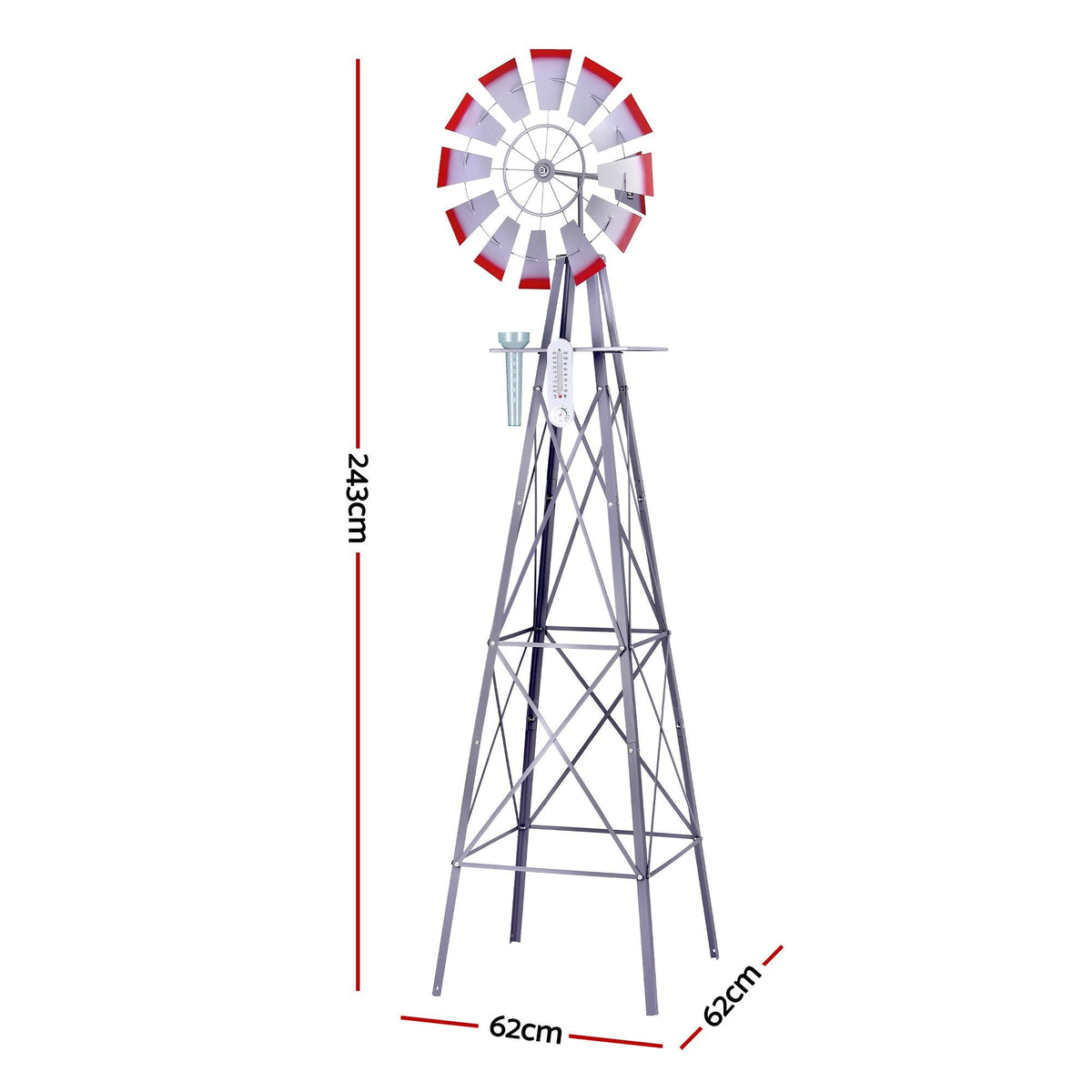Garden Windmill Metal Weather Station with Rain Gauge 243cm - Silver - Home & Garden > Decor > Garden Ornaments - Rivercity House & Home Co. (ABN 18 642 972 209) - Affordable Modern Furniture Australia