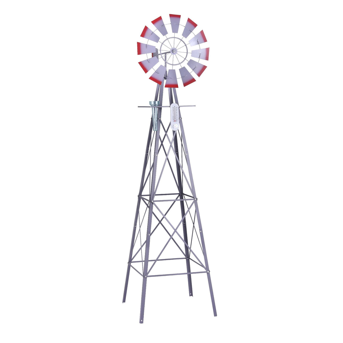 Garden Windmill Metal Weather Station with Rain Gauge 243cm - Silver - Home & Garden > Decor > Garden Ornaments - Rivercity House & Home Co. (ABN 18 642 972 209) - Affordable Modern Furniture Australia