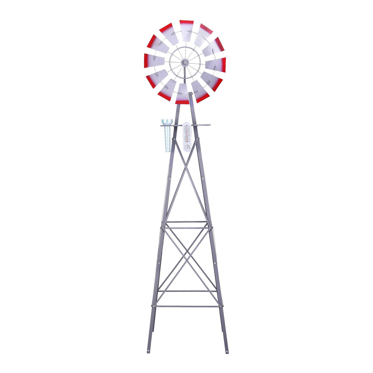 Garden Windmill Metal Weather Station with Rain Gauge 243cm - Silver - Home & Garden > Decor > Garden Ornaments - Rivercity House & Home Co. (ABN 18 642 972 209) - Affordable Modern Furniture Australia