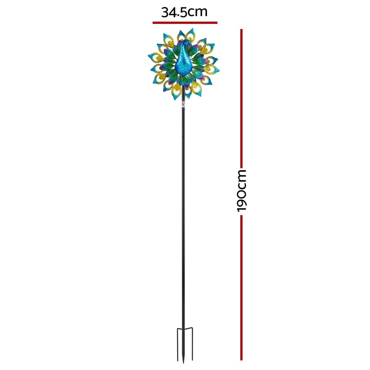 Garden Windmill Solar Light with Colourful Peacock Metal Spinner 190cm - Home & Garden > Decor > Garden Ornaments - Rivercity House & Home Co. (ABN 18 642 972 209) - Affordable Modern Furniture Australia