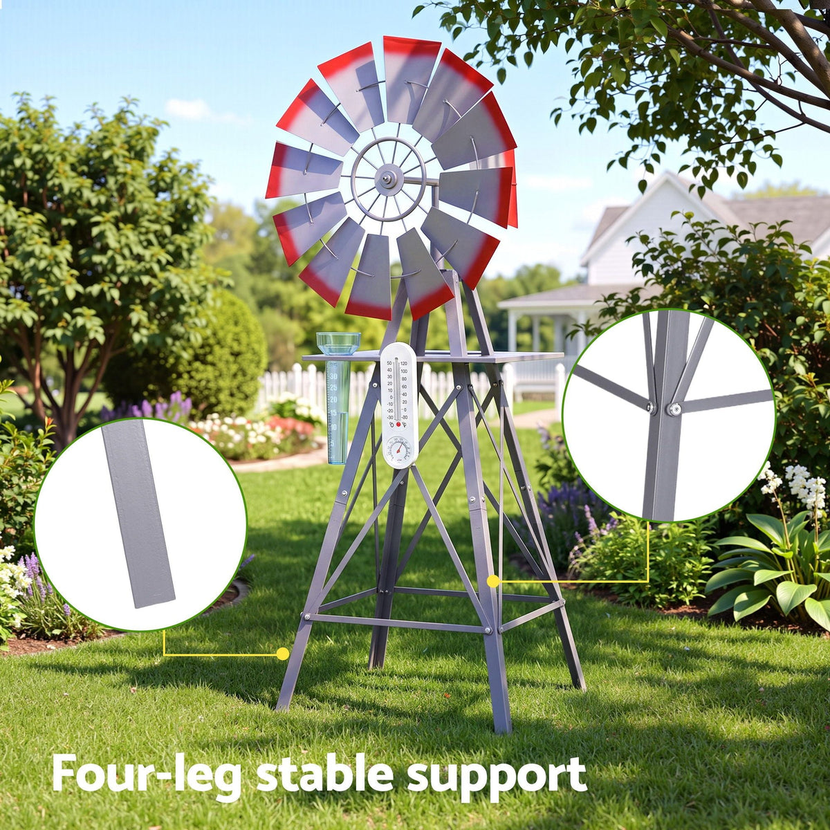 Garden Windmill Weather Station with Rain Gauge and Temperature Humidity Display 122cm - Silver - Home & Garden > Decor > Garden Ornaments - Rivercity House & Home Co. (ABN 18 642 972 209) - Affordable Modern Furniture Australia