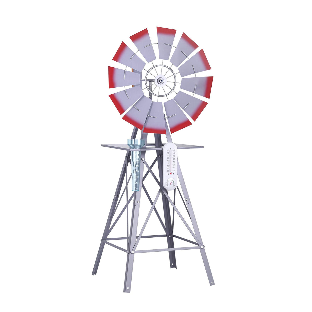 Garden Windmill Weather Station with Rain Gauge and Temperature Humidity Display 122cm - Silver - Home & Garden > Decor > Garden Ornaments - Rivercity House & Home Co. (ABN 18 642 972 209) - Affordable Modern Furniture Australia