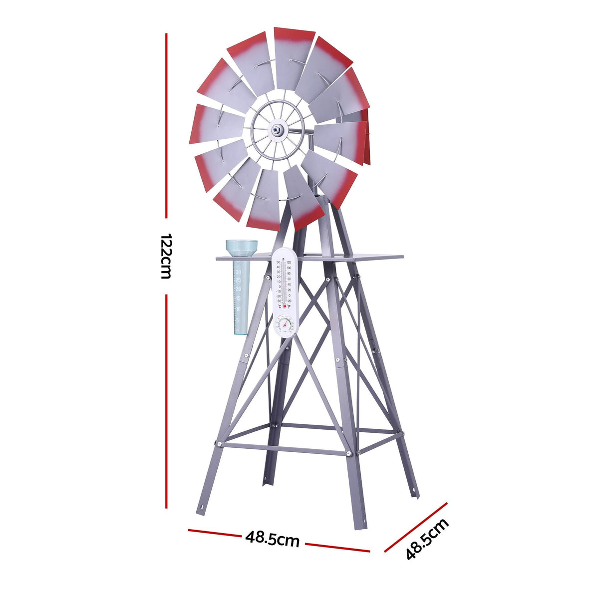Garden Windmill Weather Station with Rain Gauge and Temperature Humidity Display 122cm - Silver - Home & Garden > Decor > Garden Ornaments - Rivercity House & Home Co. (ABN 18 642 972 209) - Affordable Modern Furniture Australia