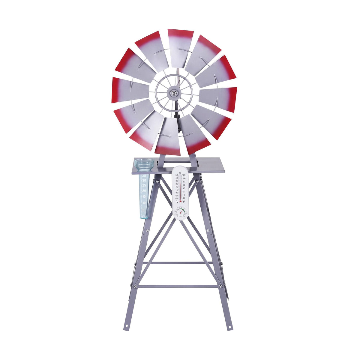 Garden Windmill Weather Station with Rain Gauge and Temperature Humidity Display 122cm - Silver - Home & Garden > Decor > Garden Ornaments - Rivercity House & Home Co. (ABN 18 642 972 209) - Affordable Modern Furniture Australia