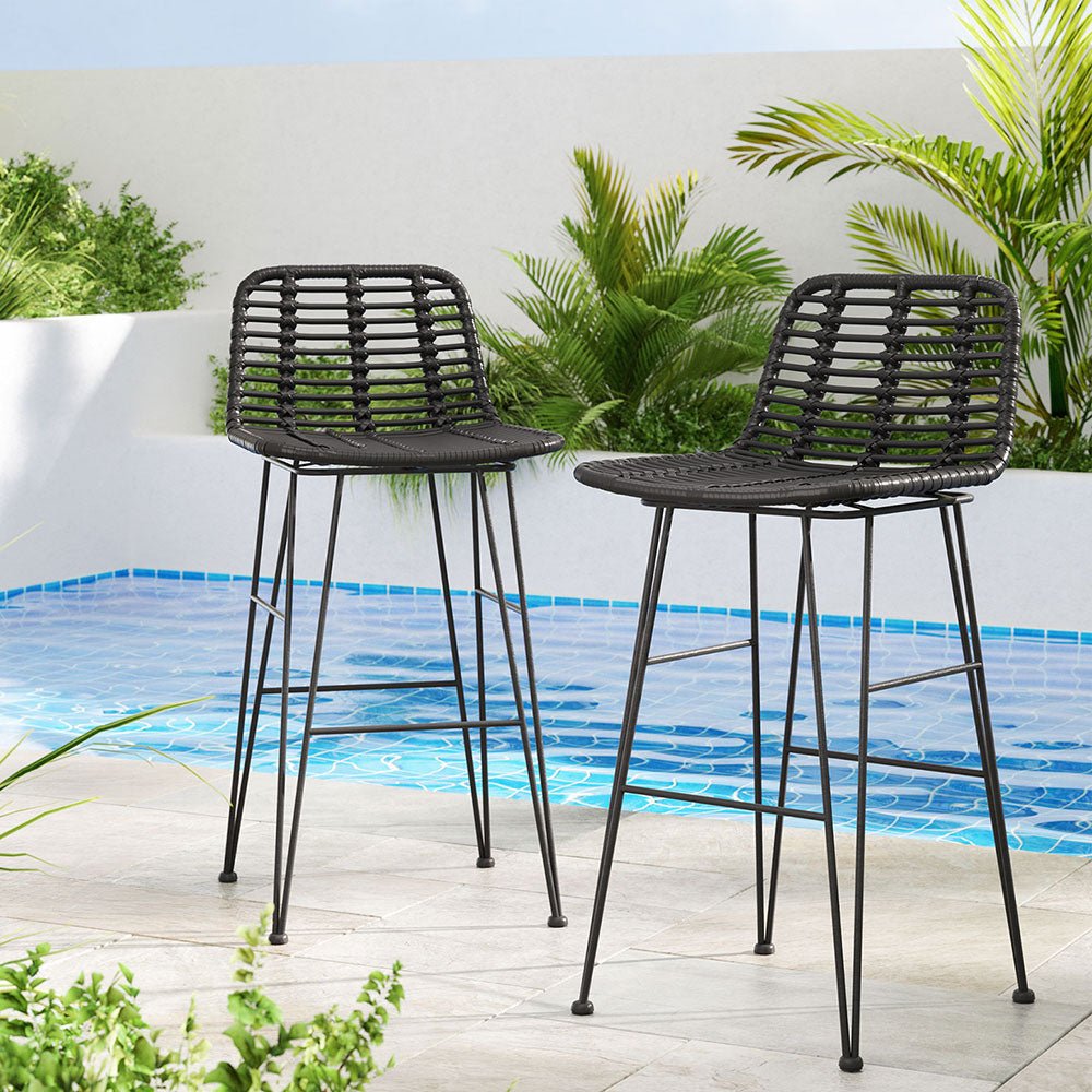 Gardeon 2 Piece Outdoor Bar Stools Wicker Dining Rattan Chair Black - Furniture > Outdoor - Rivercity House & Home Co. (ABN 18 642 972 209) - Affordable Modern Furniture Australia