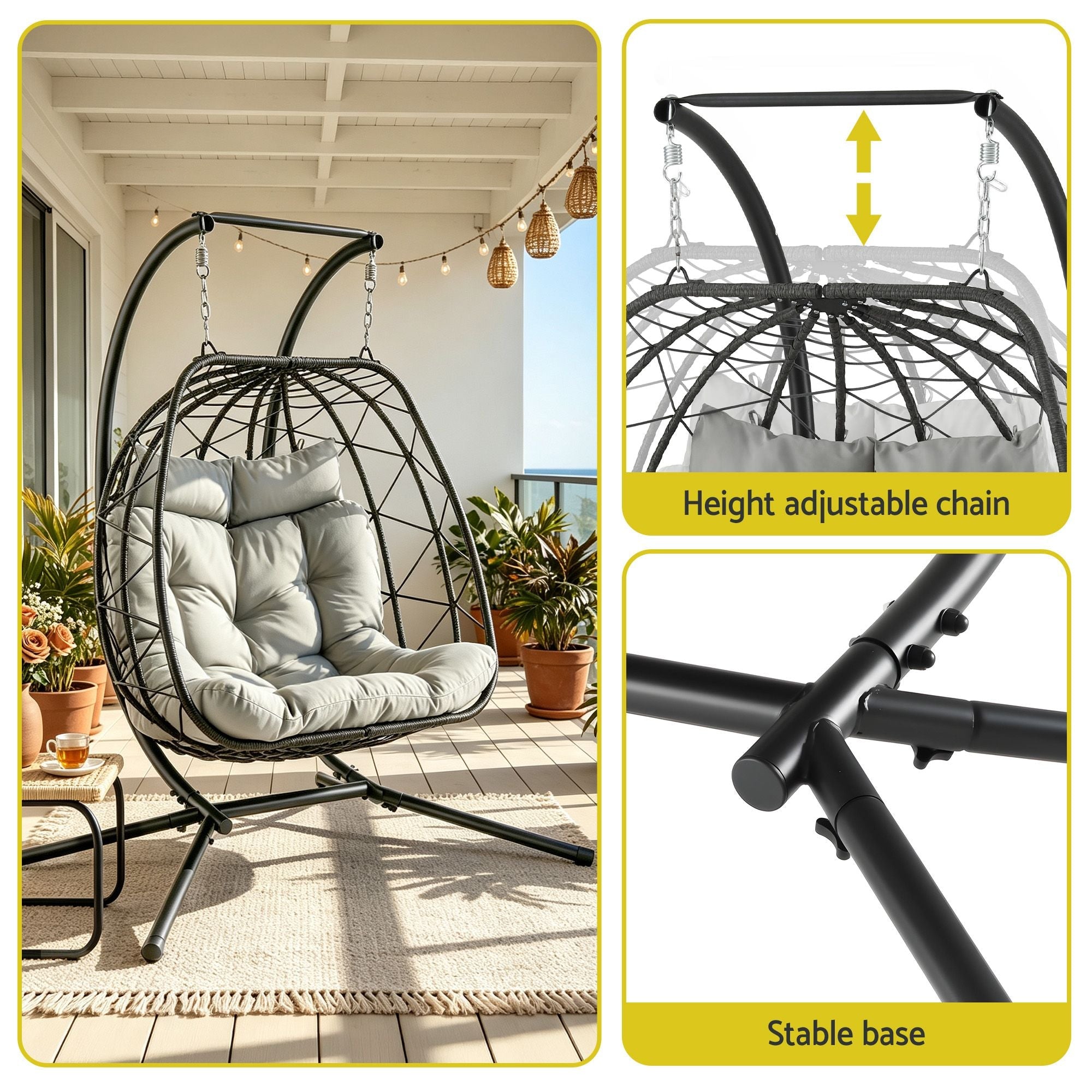 Gardeon 2-Seater Outdoor Swing Chair with Stand and Cushion - Dark Grey - Furniture > Outdoor > Outdoor Chairs - Rivercity House & Home Co. (ABN 18 642 972 209) - Affordable Modern Furniture Australia