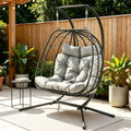 Gardeon 2-Seater Outdoor Swing Chair with Stand and Cushion - Dark Grey