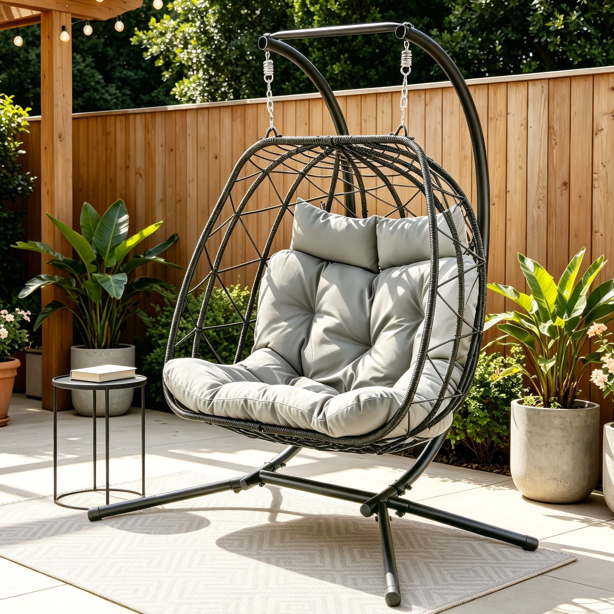 Gardeon 2-Seater Outdoor Swing Chair with Stand and Cushion - Dark Grey - Furniture > Outdoor > Outdoor Chairs - Rivercity House & Home Co. (ABN 18 642 972 209) - Affordable Modern Furniture Australia