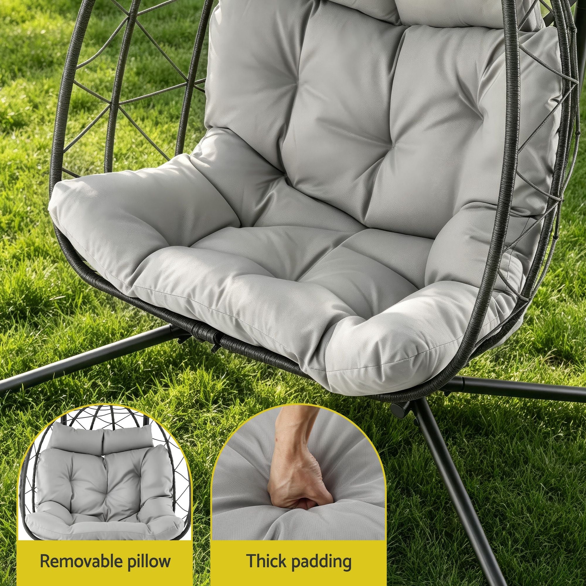 Gardeon 2-Seater Outdoor Swing Chair with Stand and Cushion - Dark Grey - Furniture > Outdoor > Outdoor Chairs - Rivercity House & Home Co. (ABN 18 642 972 209) - Affordable Modern Furniture Australia