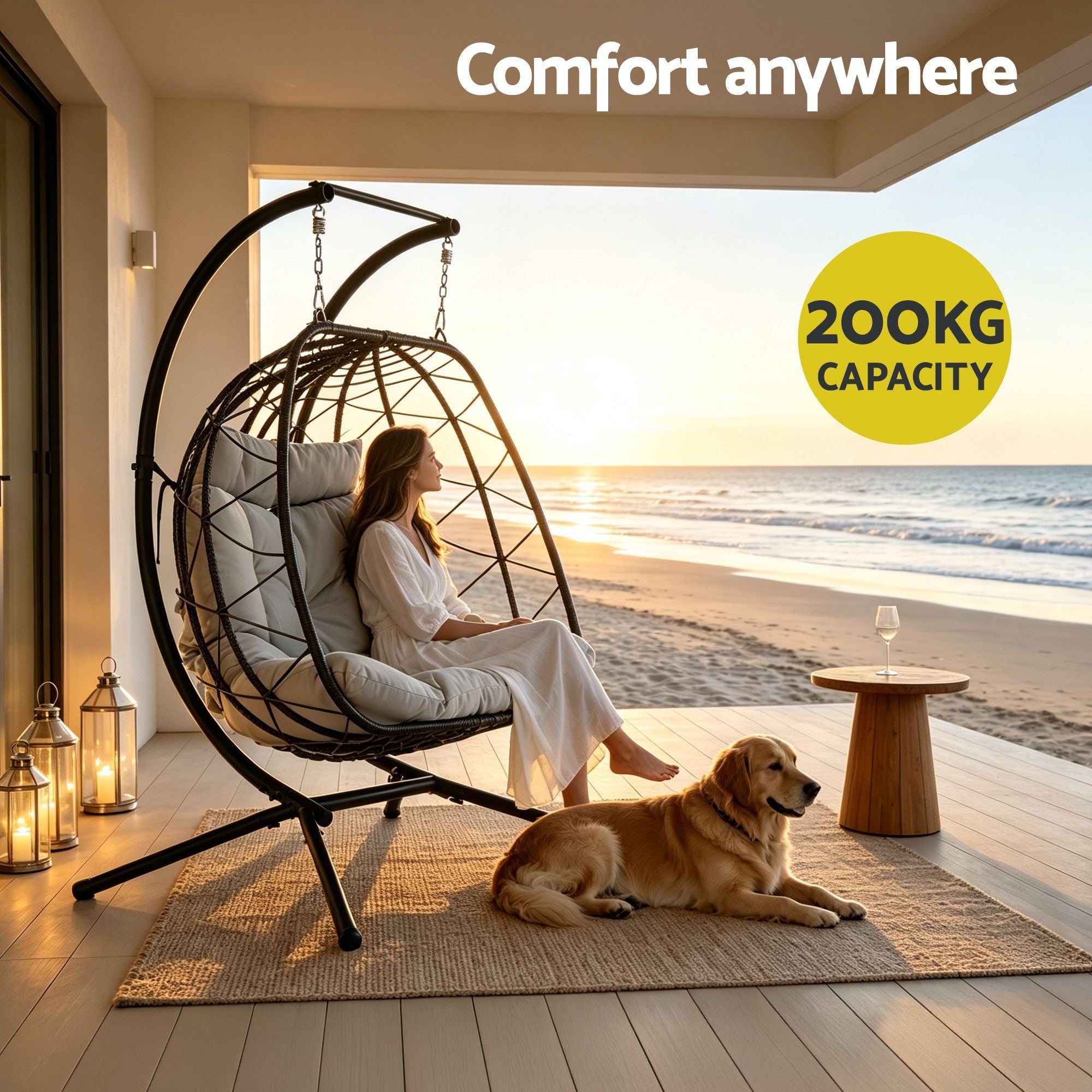 Gardeon 2-Seater Outdoor Swing Chair with Stand and Cushion - Dark Grey - Furniture > Outdoor > Outdoor Chairs - Rivercity House & Home Co. (ABN 18 642 972 209) - Affordable Modern Furniture Australia