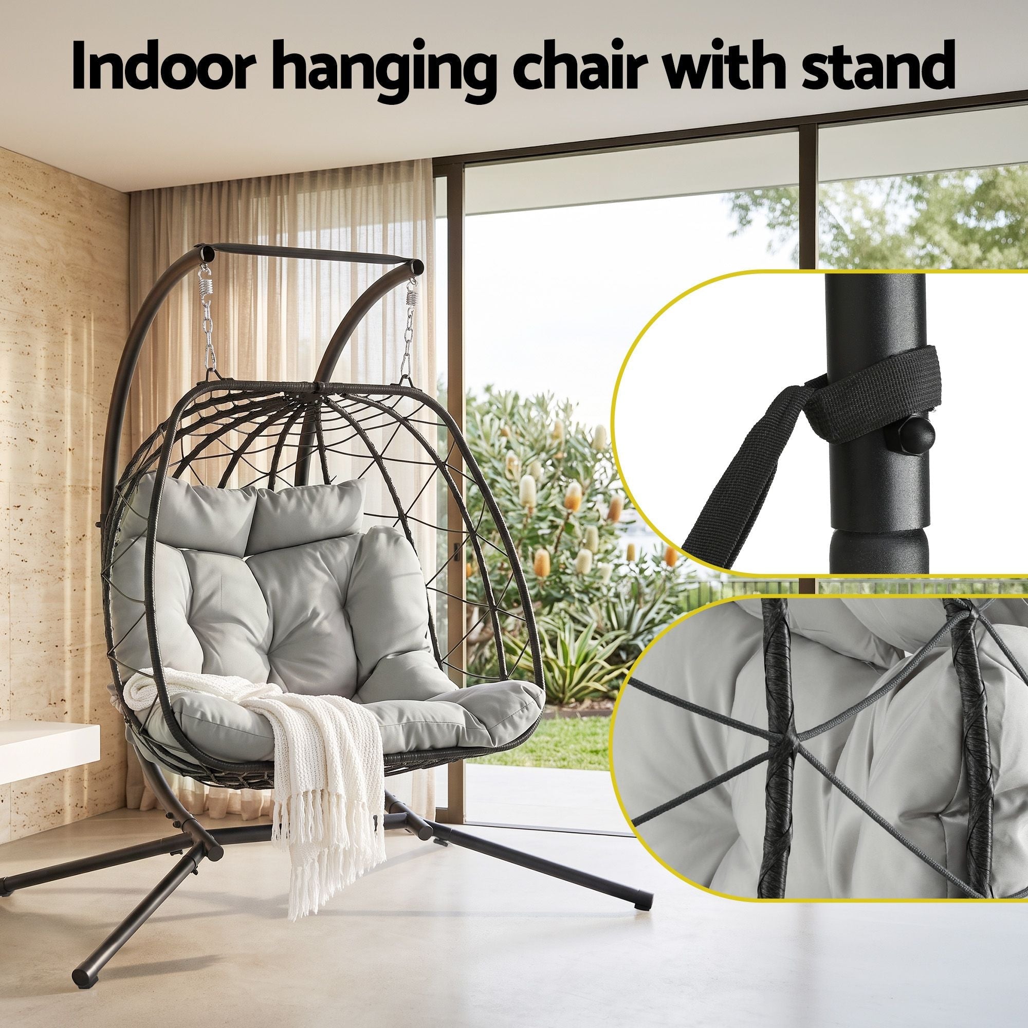 Gardeon 2-Seater Outdoor Swing Chair with Stand and Cushion - Dark Grey - Furniture > Outdoor > Outdoor Chairs - Rivercity House & Home Co. (ABN 18 642 972 209) - Affordable Modern Furniture Australia