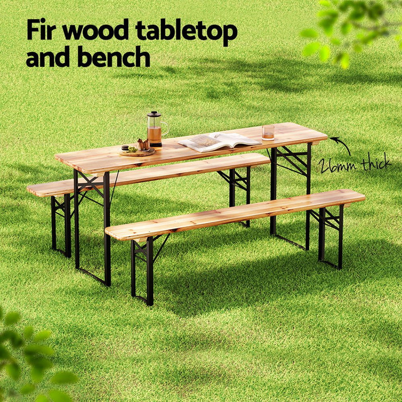 Gardeon 3 PCS Outdoor Furniture Dining Set Lounge Setting Patio Wooden Bench - Furniture > Outdoor - Rivercity House & Home Co. (ABN 18 642 972 209) - Affordable Modern Furniture Australia