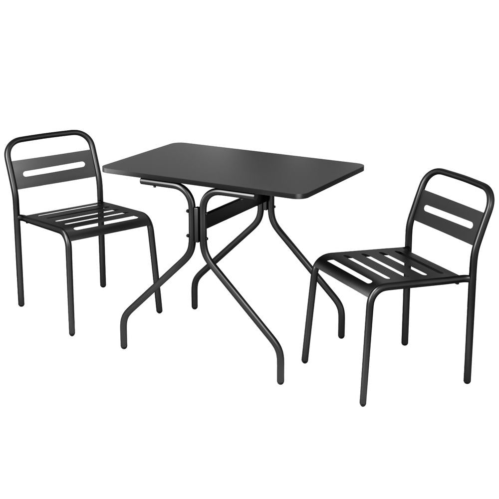 Gardeon 3PC Outdoor Bistro Set Patio Furniture Steel Table and Chairs Black - Furniture > Outdoor > Outdoor Dining Sets - Rivercity House & Home Co. (ABN 18 642 972 209) - Affordable Modern Furniture Australia
