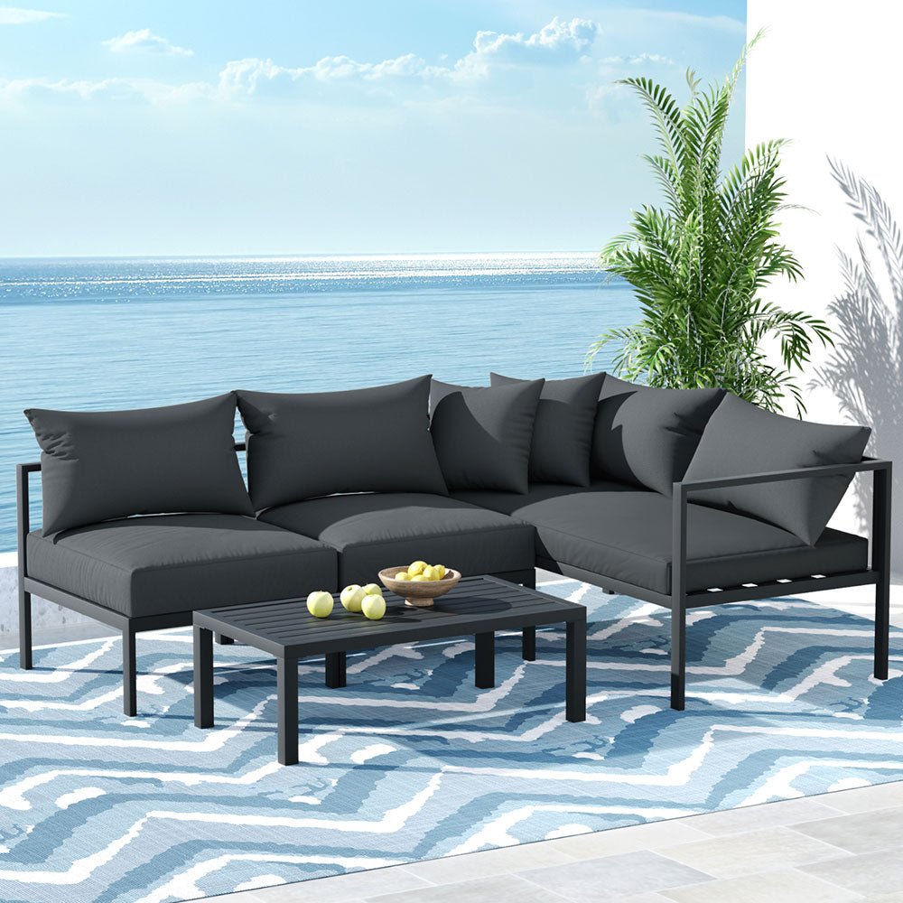 Gardeon 4 Seater Outdoor Sofa Set Aluminium Patio Furniture Setting 4PC Charcoal - Furniture > Outdoor - Rivercity House & Home Co. (ABN 18 642 972 209) - Affordable Modern Furniture Australia