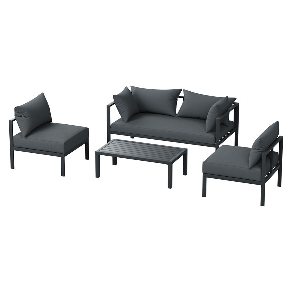 Gardeon 4 Seater Outdoor Sofa Set Aluminium Patio Furniture Setting 4PC Charcoal - Furniture > Outdoor - Rivercity House & Home Co. (ABN 18 642 972 209) - Affordable Modern Furniture Australia