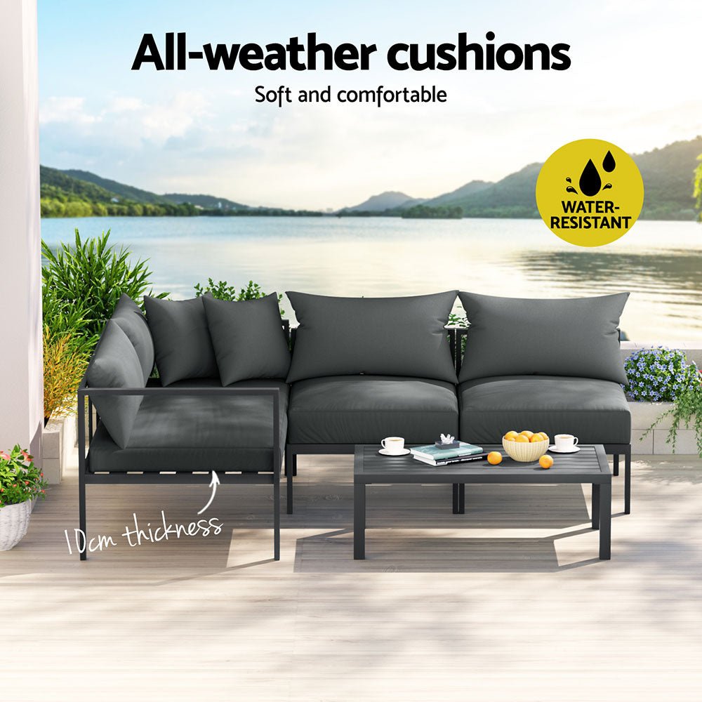 Gardeon 4 Seater Outdoor Sofa Set Aluminium Patio Furniture Setting 4PC Charcoal - Furniture > Outdoor - Rivercity House & Home Co. (ABN 18 642 972 209) - Affordable Modern Furniture Australia