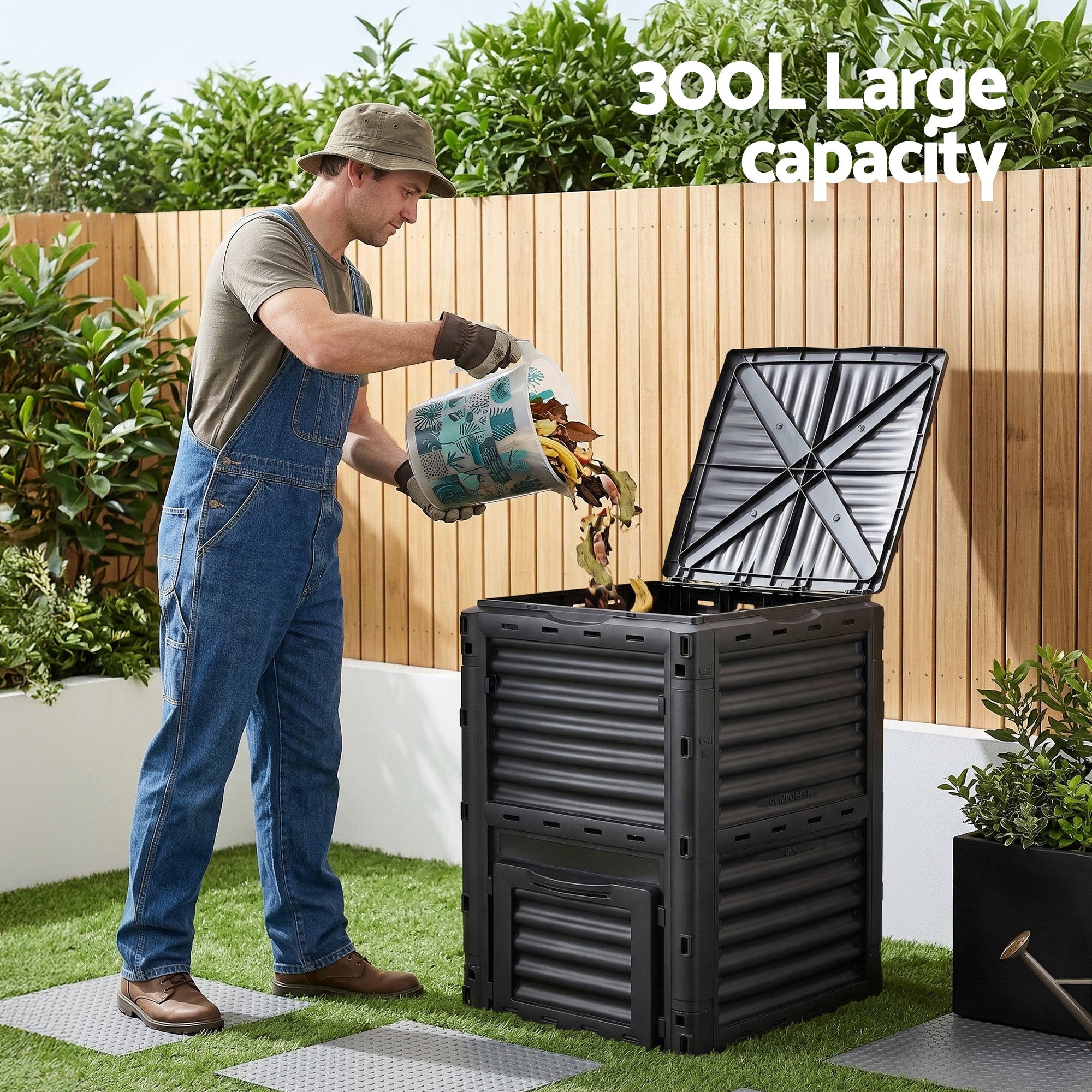 Gardeon Compost Bin 300L Heavy - Duty Black Outdoor Composter with Top Lid Bottom Door - Home & Garden > Garden Tools > Gardening Accessories - Rivercity House & Home Co. (ABN 18 642 972 209) - Affordable Modern Furniture Australia