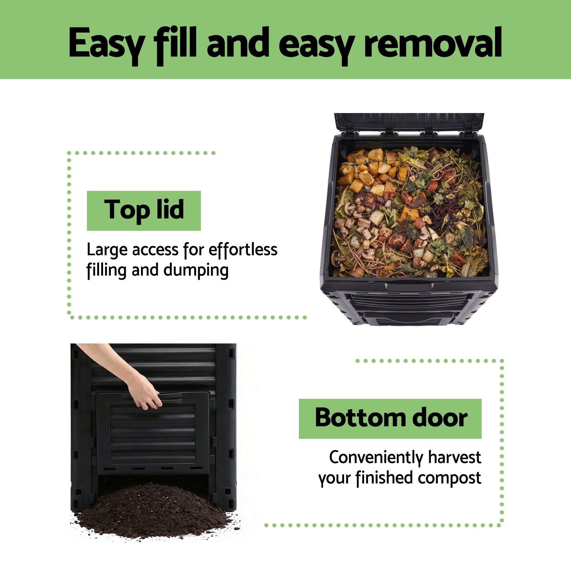 Gardeon Compost Bin 300L Heavy - Duty Black Outdoor Composter with Top Lid Bottom Door - Home & Garden > Garden Tools > Gardening Accessories - Rivercity House & Home Co. (ABN 18 642 972 209) - Affordable Modern Furniture Australia