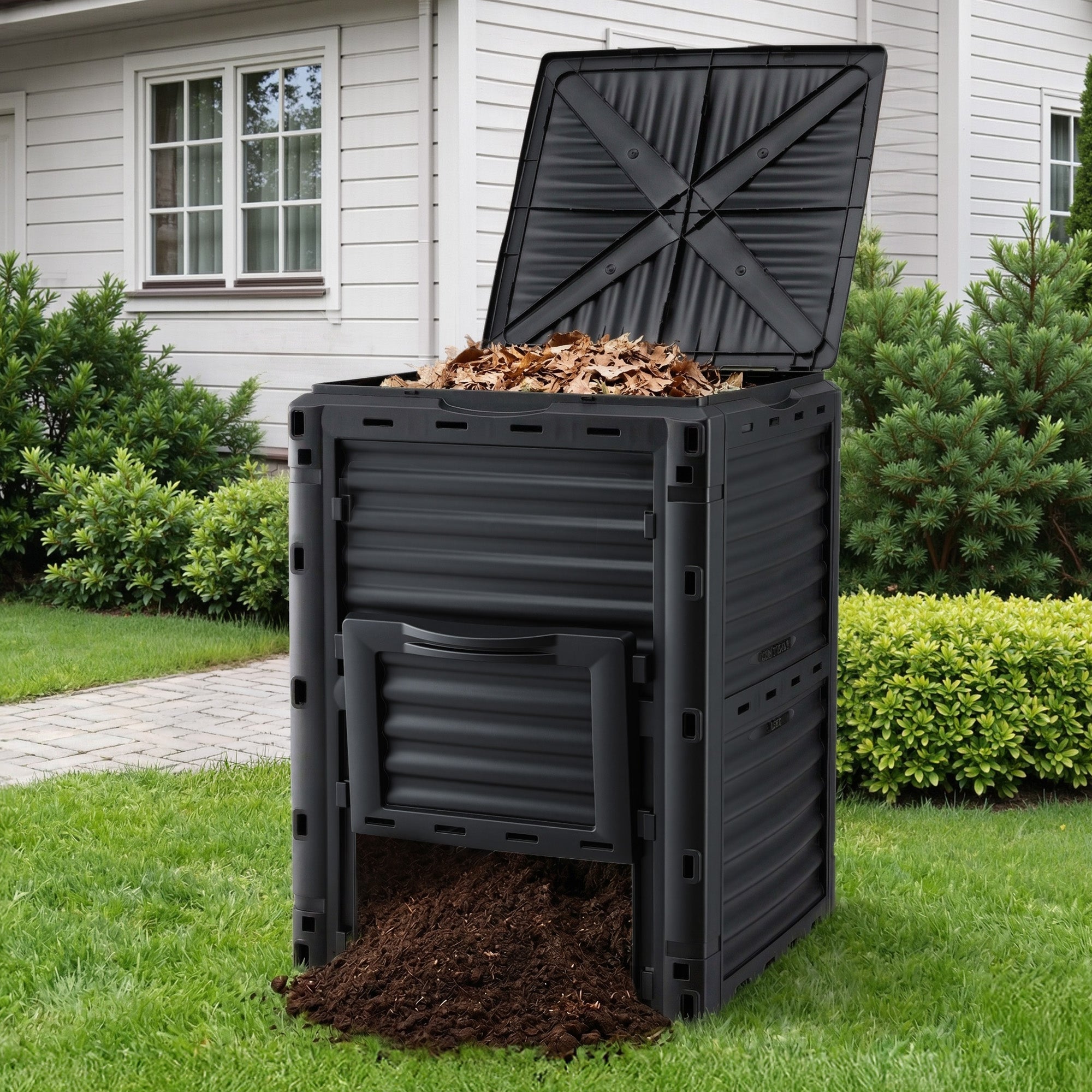 Gardeon Compost Bin 300L Heavy - Duty Black Outdoor Composter with Top Lid Bottom Door - Home & Garden > Garden Tools > Gardening Accessories - Rivercity House & Home Co. (ABN 18 642 972 209) - Affordable Modern Furniture Australia
