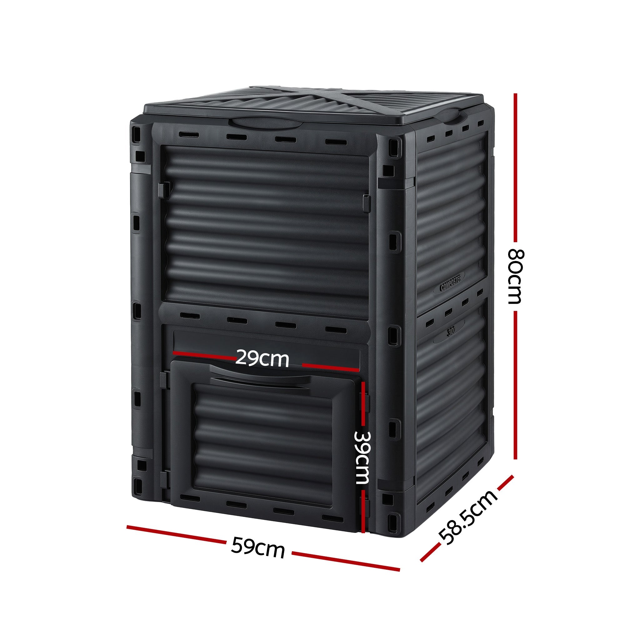 Gardeon Compost Bin 300L Heavy - Duty Black Outdoor Composter with Top Lid Bottom Door - Home & Garden > Garden Tools > Gardening Accessories - Rivercity House & Home Co. (ABN 18 642 972 209) - Affordable Modern Furniture Australia