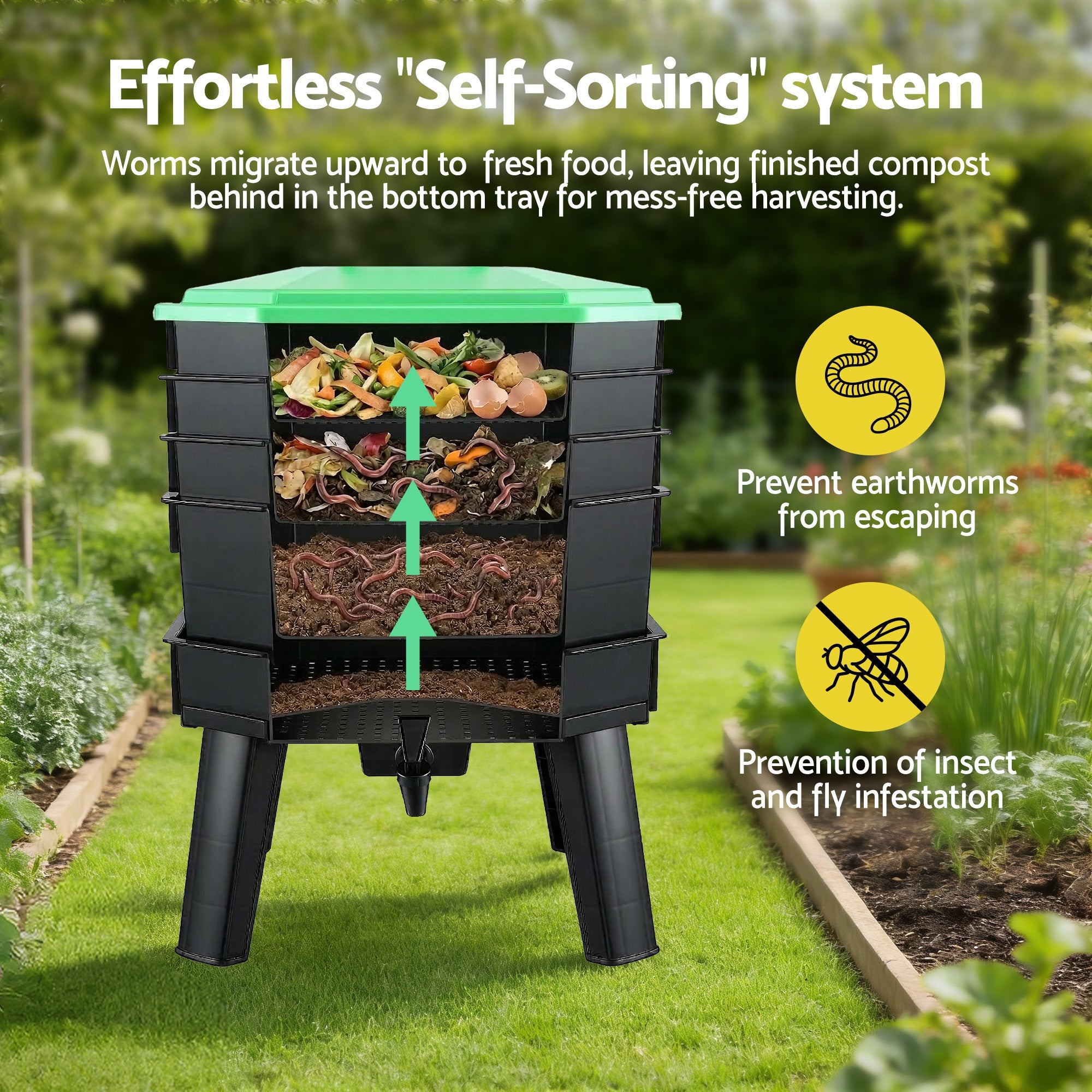 Gardeon Compost Bin 4 - Tray Stackable Worm Farm Composter with Liquid Fertiliser Tap - Home & Garden > Garden Tools > Gardening Accessories - Rivercity House & Home Co. (ABN 18 642 972 209) - Affordable Modern Furniture Australia