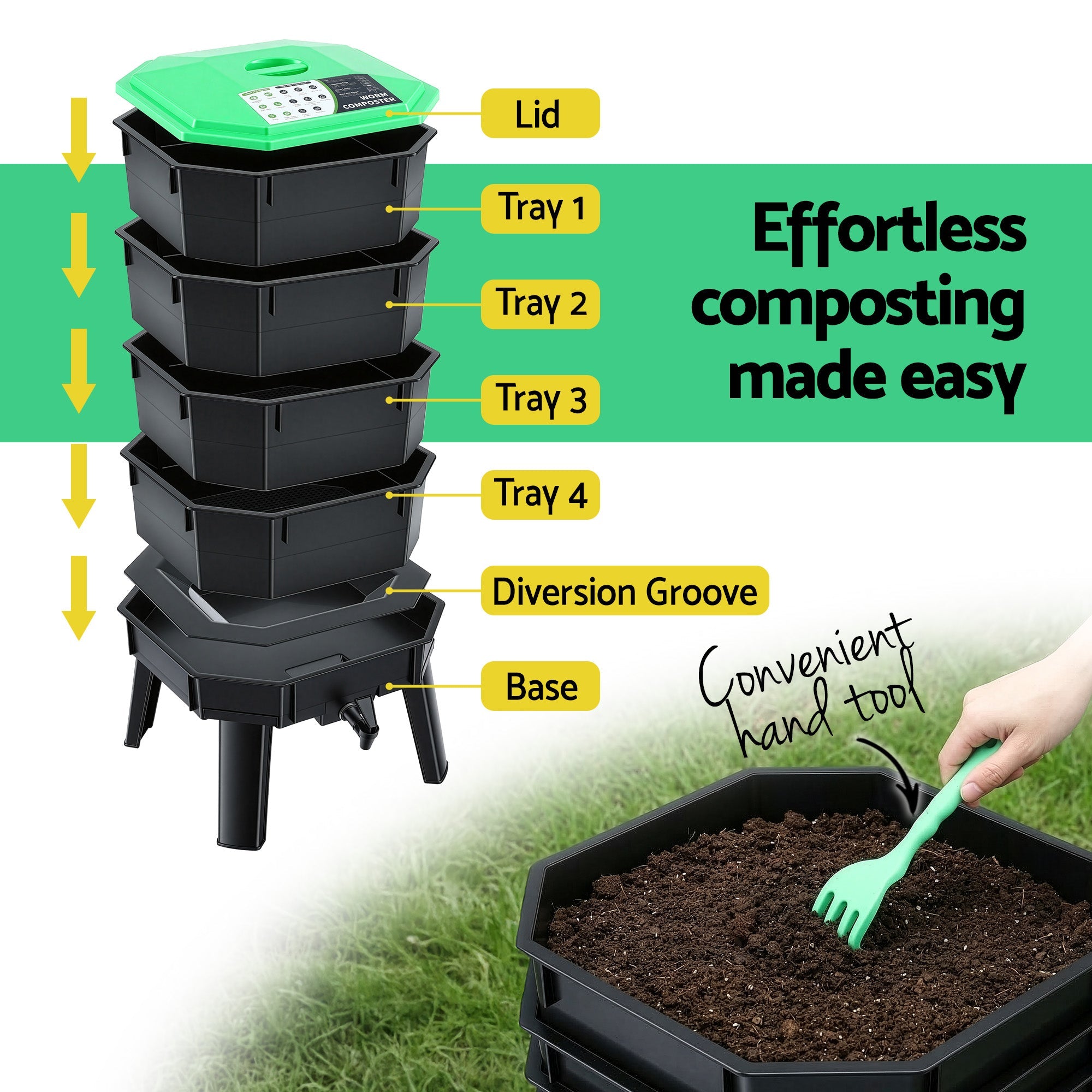 Gardeon Compost Bin 4 - Tray Stackable Worm Farm Composter with Liquid Fertiliser Tap - Home & Garden > Garden Tools > Gardening Accessories - Rivercity House & Home Co. (ABN 18 642 972 209) - Affordable Modern Furniture Australia