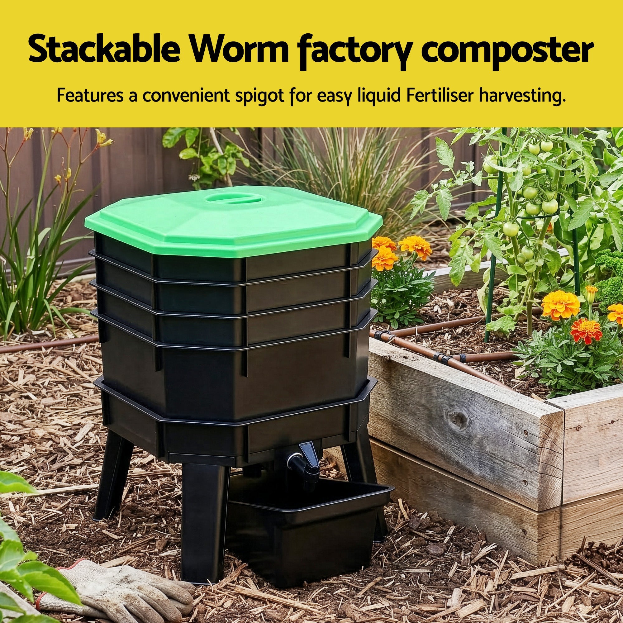 Gardeon Compost Bin 4 - Tray Stackable Worm Farm Composter with Liquid Fertiliser Tap - Home & Garden > Garden Tools > Gardening Accessories - Rivercity House & Home Co. (ABN 18 642 972 209) - Affordable Modern Furniture Australia
