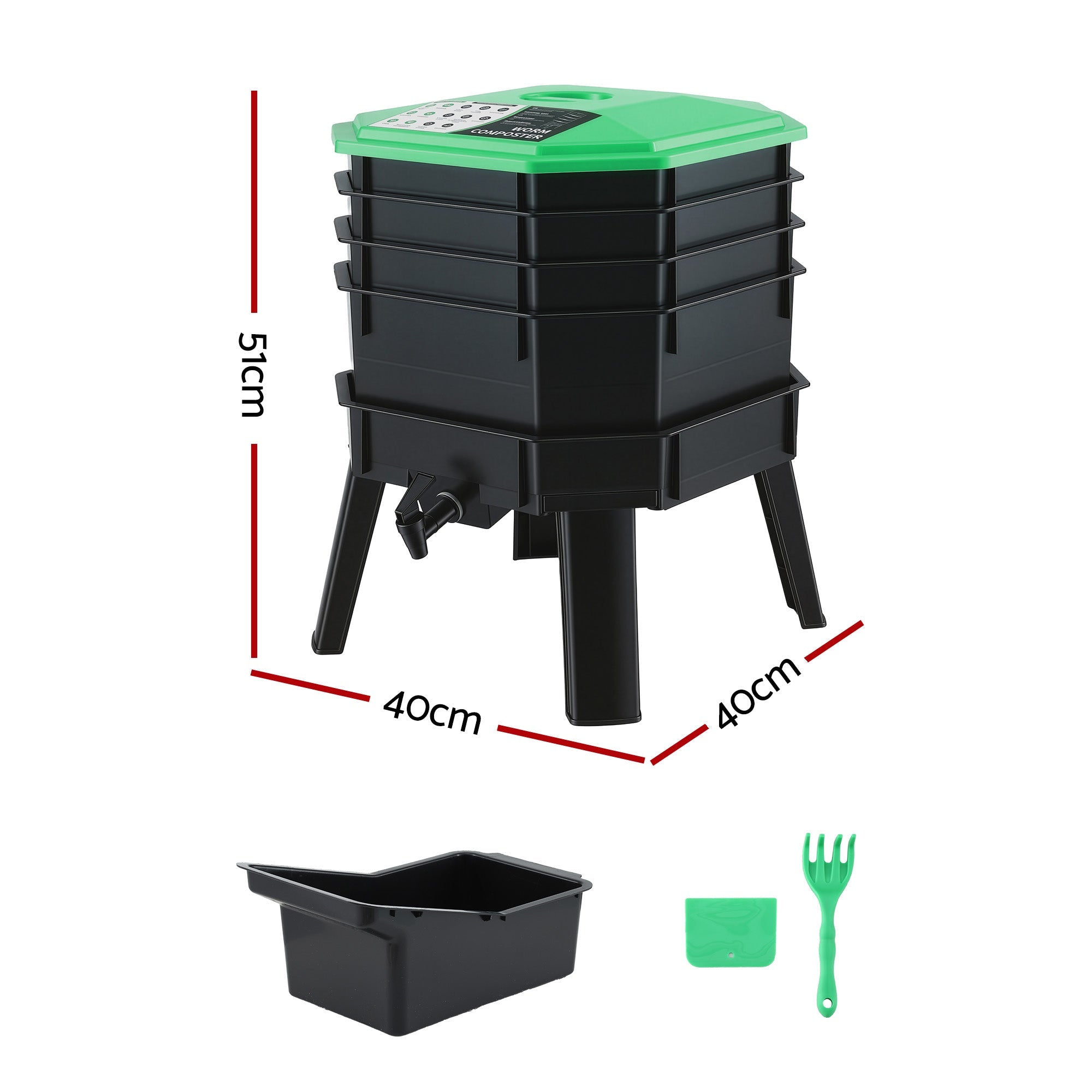 Gardeon Compost Bin 4 - Tray Stackable Worm Farm Composter with Liquid Fertiliser Tap - Home & Garden > Garden Tools > Gardening Accessories - Rivercity House & Home Co. (ABN 18 642 972 209) - Affordable Modern Furniture Australia
