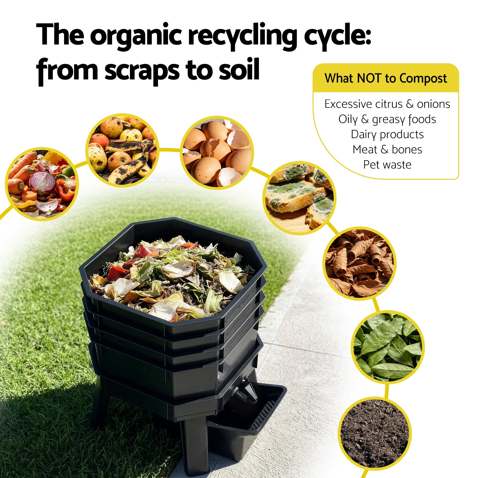 Gardeon Compost Bin 4 - Tray Stackable Worm Farm Composter with Liquid Fertiliser Tap - Home & Garden > Garden Tools > Gardening Accessories - Rivercity House & Home Co. (ABN 18 642 972 209) - Affordable Modern Furniture Australia