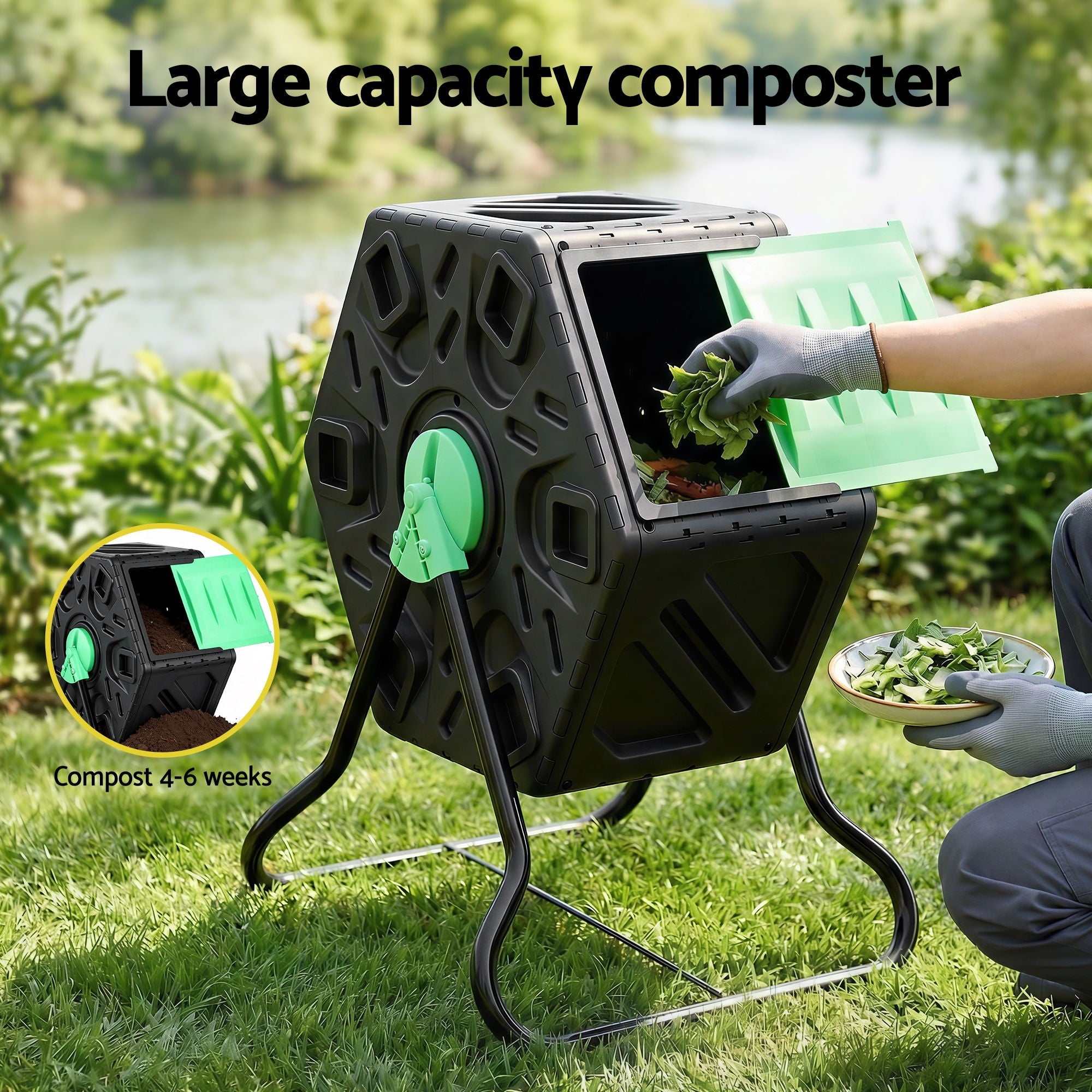 Gardeon Compost Bin 65L Composter Tumbler Rotating Outdoor With Sliding Door - Home & Garden > Garden Tools > Gardening Accessories - Rivercity House & Home Co. (ABN 18 642 972 209) - Affordable Modern Furniture Australia