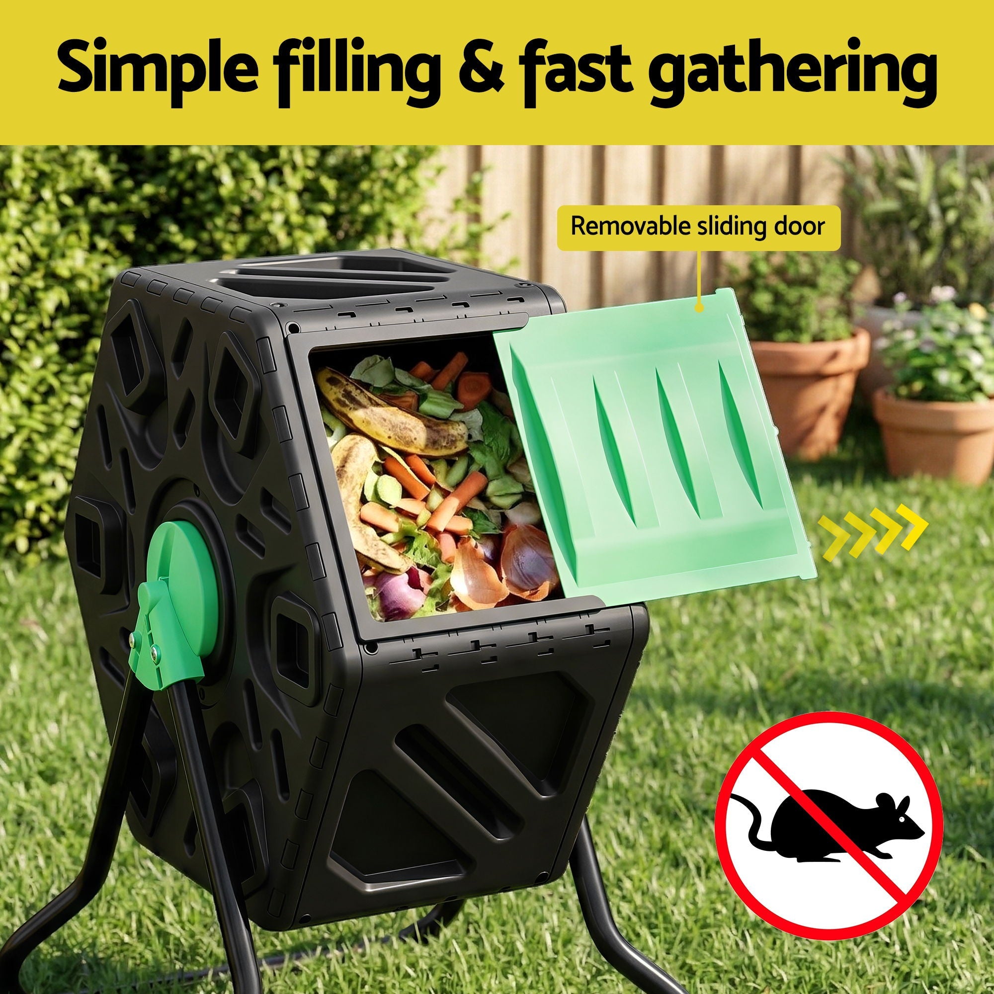 Gardeon Compost Bin 65L Composter Tumbler Rotating Outdoor With Sliding Door - Home & Garden > Garden Tools > Gardening Accessories - Rivercity House & Home Co. (ABN 18 642 972 209) - Affordable Modern Furniture Australia