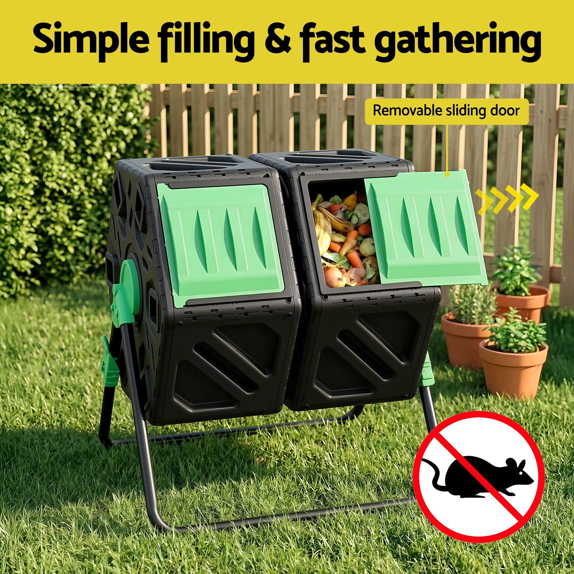 Gardeon Compost Bin Dual - Chamber 130L Composter Tumbler Rotating Garden Recycle Food Waste - Home & Garden > Garden Tools > Gardening Accessories - Rivercity House & Home Co. (ABN 18 642 972 209) - Affordable Modern Furniture Australia