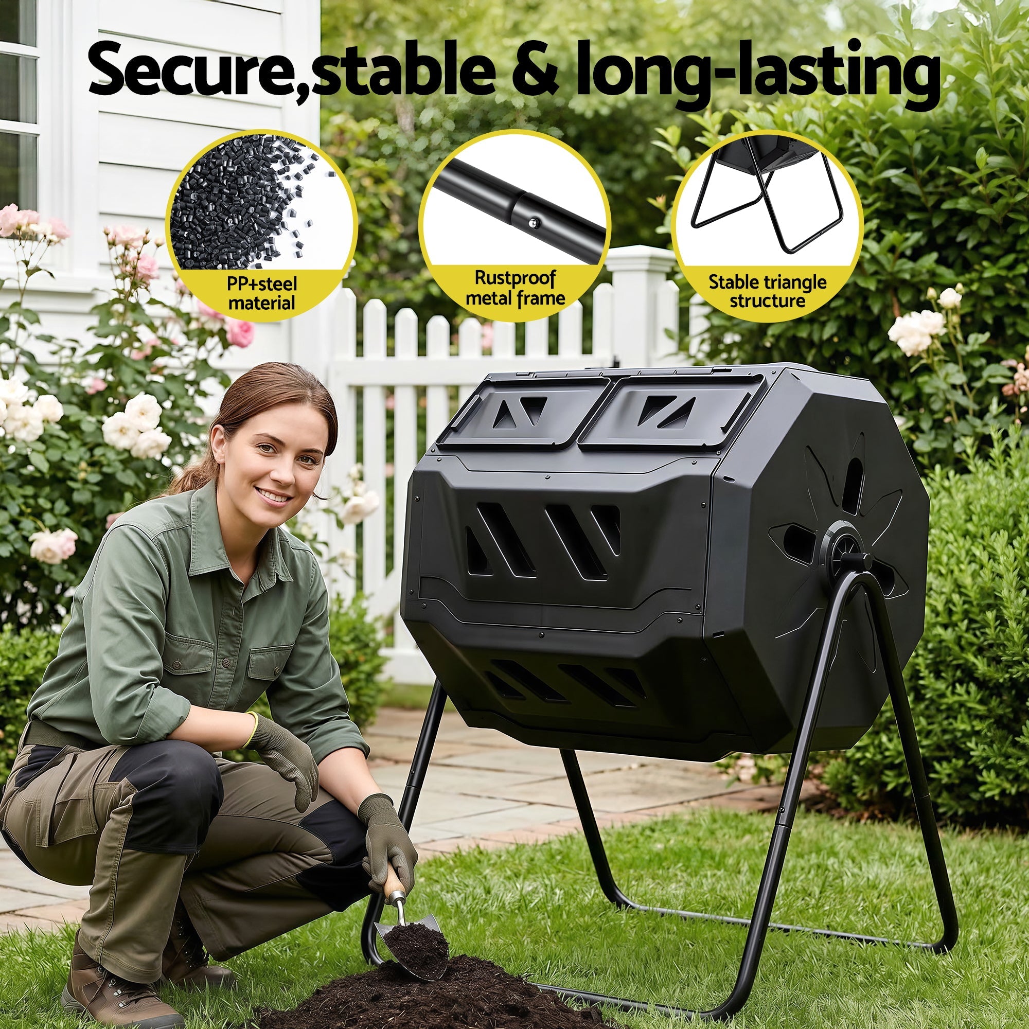 Gardeon Compost Bin Dual - Chamber 160L Composter Tumbler Rotating Garden Recycle Food Waste - Home & Garden > Garden Tools > Gardening Accessories - Rivercity House & Home Co. (ABN 18 642 972 209) - Affordable Modern Furniture Australia