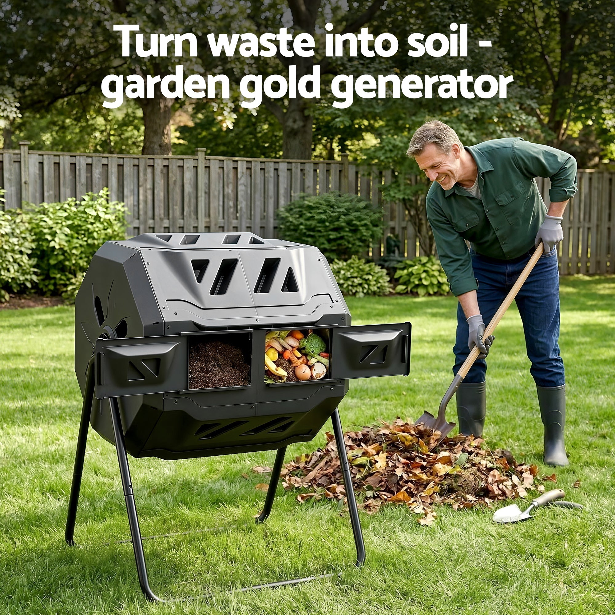 Gardeon Compost Bin Dual - Chamber 160L Composter Tumbler Rotating Garden Recycle Food Waste - Home & Garden > Garden Tools > Gardening Accessories - Rivercity House & Home Co. (ABN 18 642 972 209) - Affordable Modern Furniture Australia