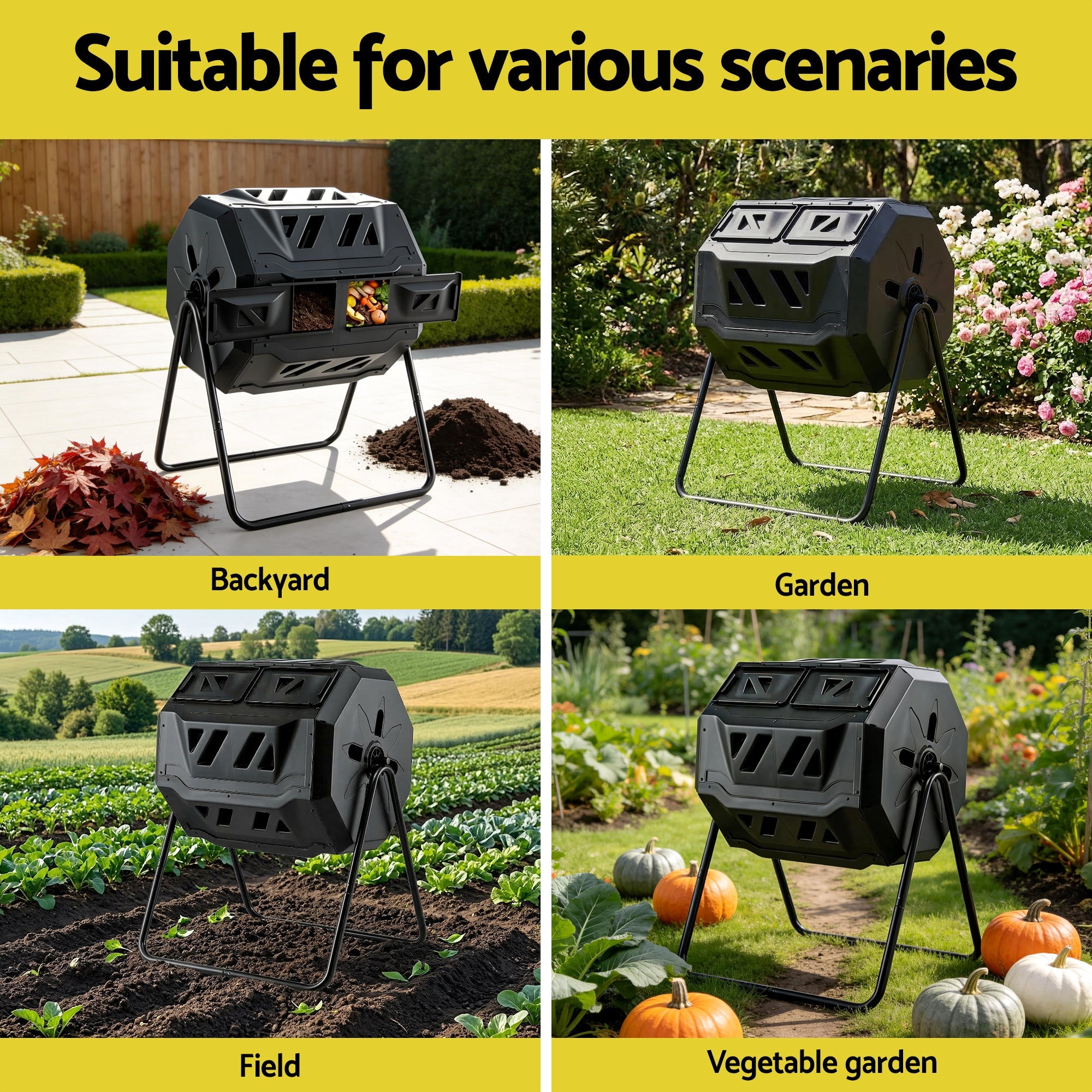 Gardeon Compost Bin Dual - Chamber 160L Composter Tumbler Rotating Garden Recycle Food Waste - Home & Garden > Garden Tools > Gardening Accessories - Rivercity House & Home Co. (ABN 18 642 972 209) - Affordable Modern Furniture Australia